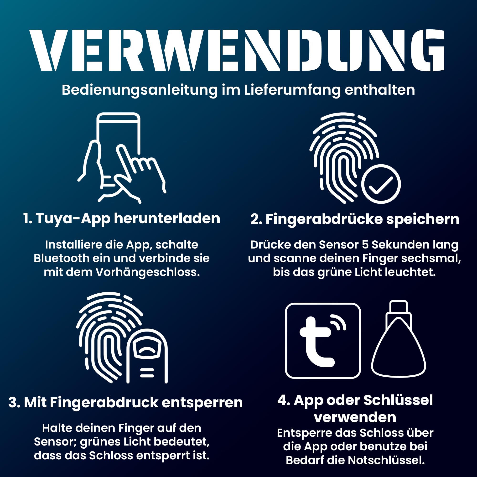 Magmaus® SRL70 Fingerabdruck schloss – Smart Lock Vorhängeschloss mit App-Steuerung, 20 Fingerabdrücken, 2 Notschlüsseln & IP68-Schutz für Garten, Tor & Container.
