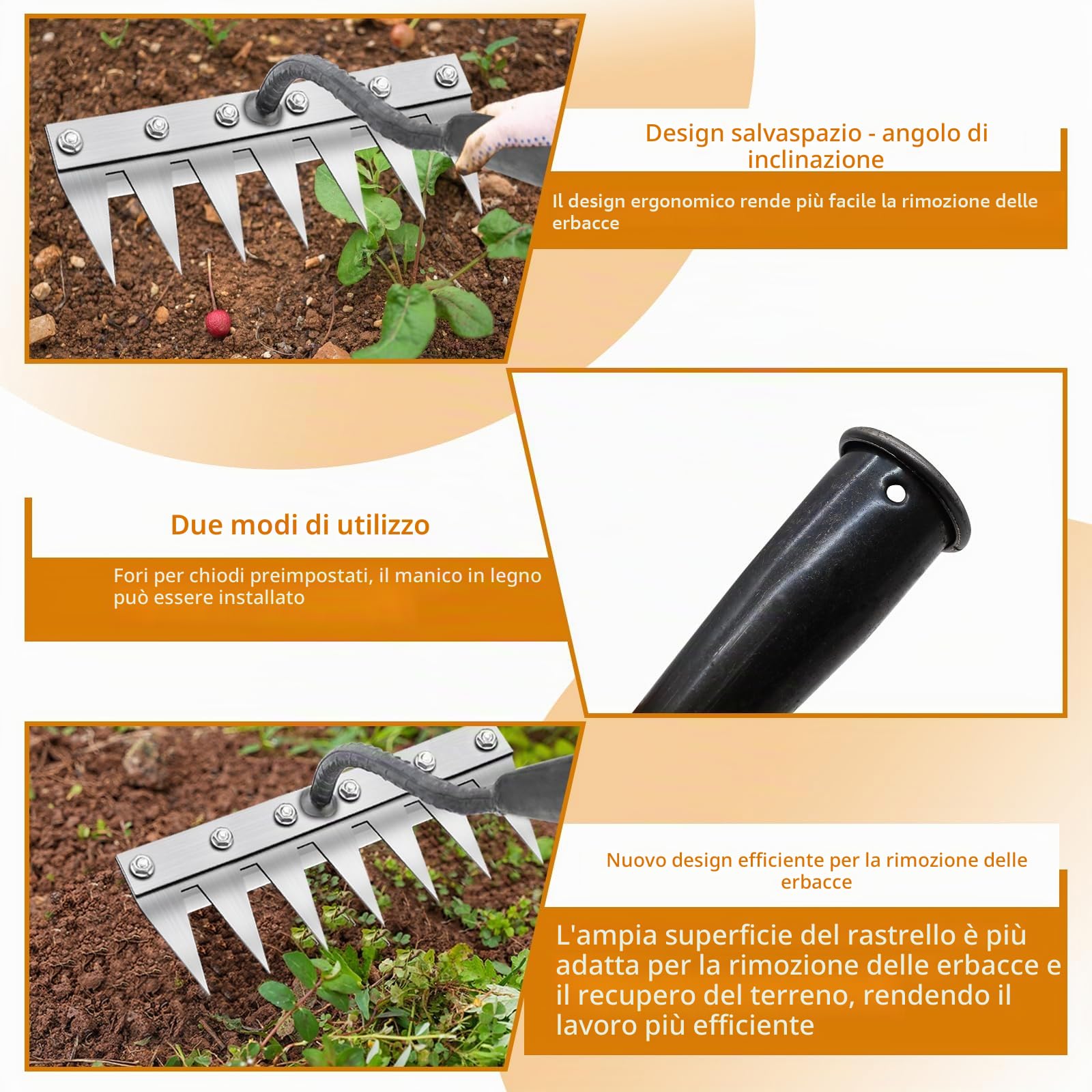 Rastrello Multifunzione Elimina Erbacce, Rastrello Giardino Portatile, Sarchiatore per Erbacce Manuale per Agricoltura e Giardinaggio, Rastrello Manuale per Erbacce, per Estirp (7 Denti)