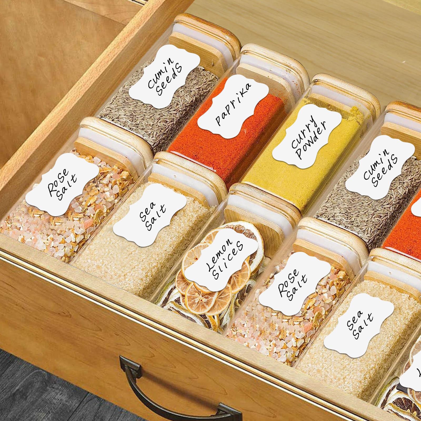 Set 12 Barattoli Spezie In Vetro Con Coperchio Bambù - Ermetici, 250ml, Con Etichette - Foto 6