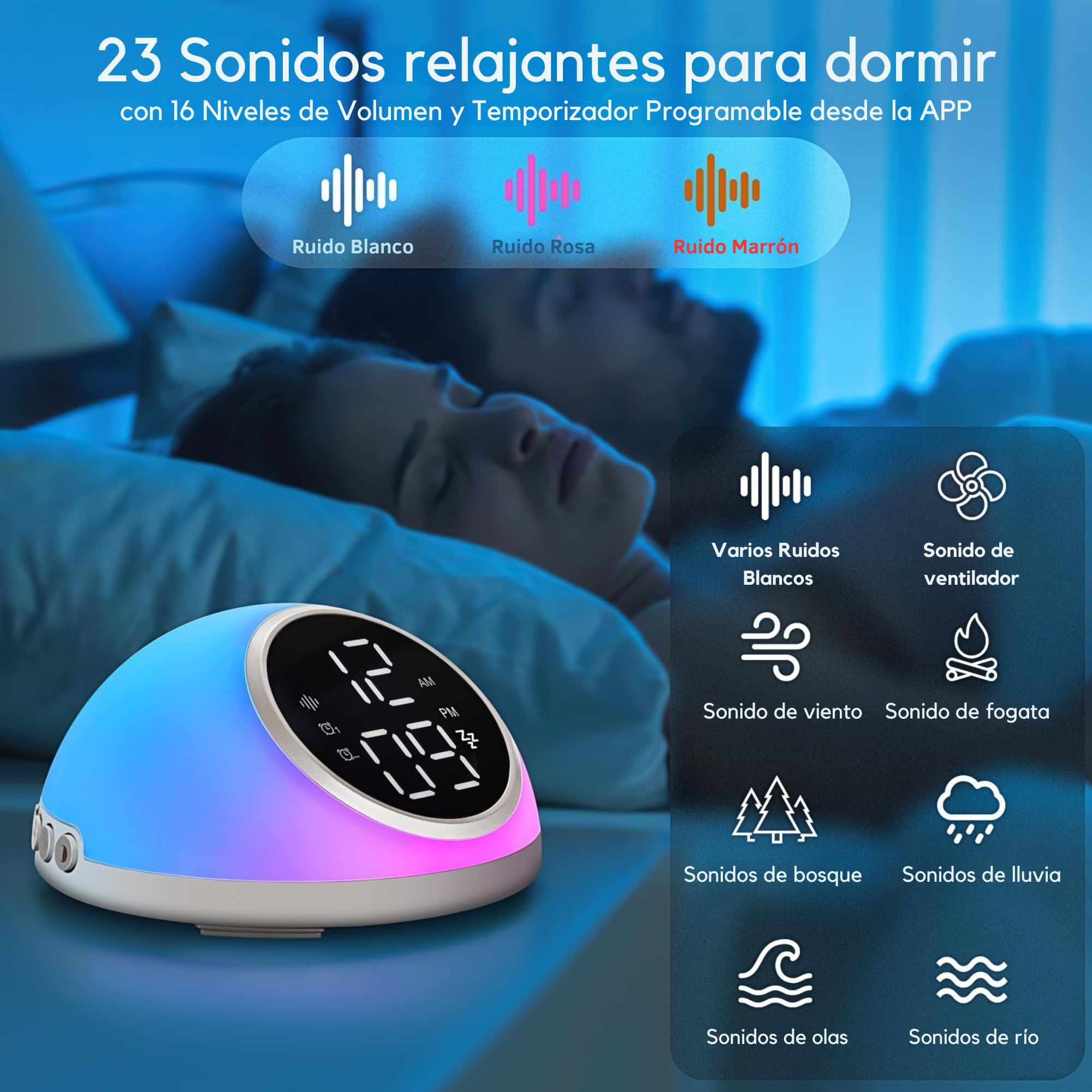 smartia - Despertador Inteligente Modelo 2026 Pro, Despertador Digital con App Programable, Despertador Solar y 20 Sonidos de Naturaleza, Alarma con luz de Amanecer, Reloj Despertador Digital
