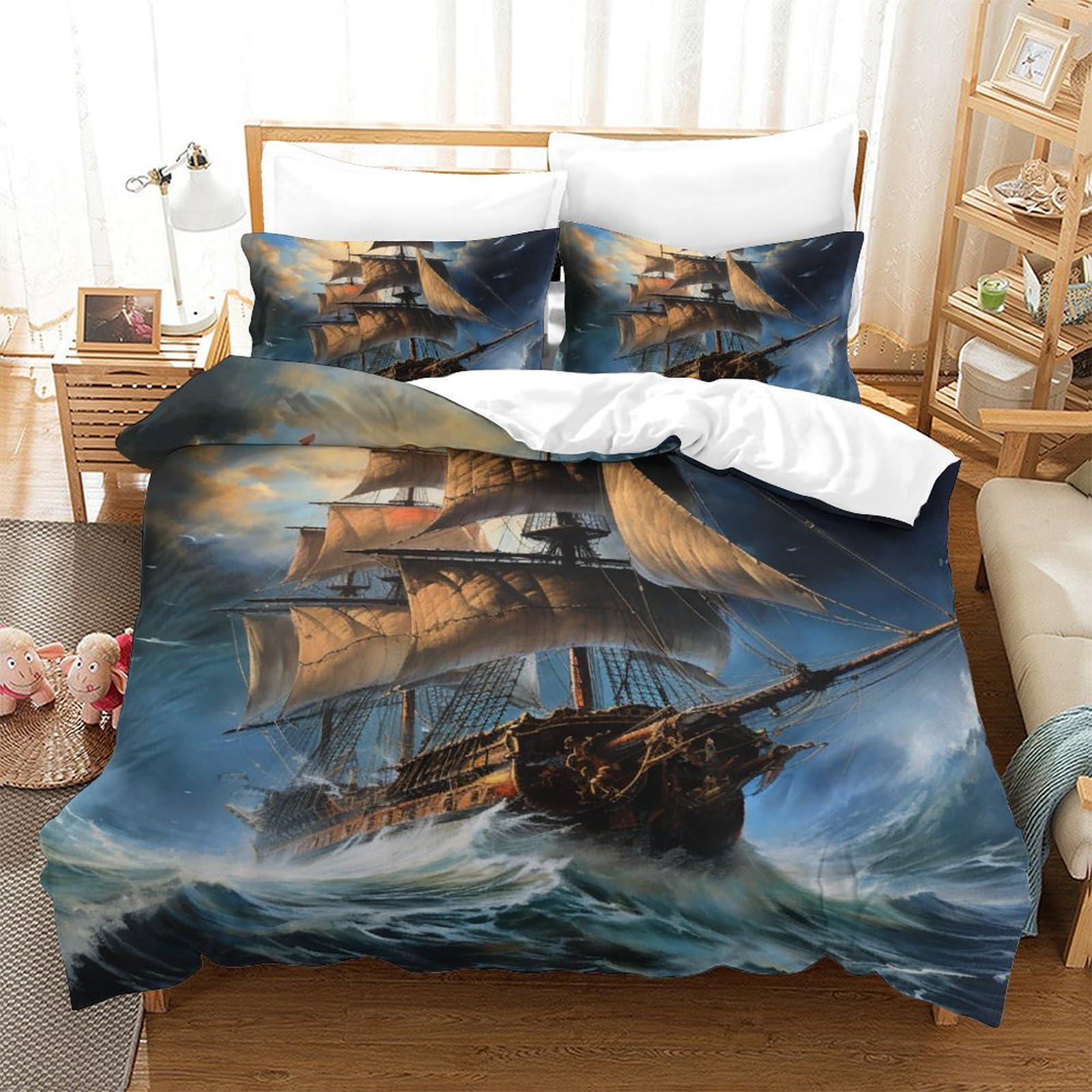 Microfibre couette drap de lit haut de gamme zippé motif océan 3D