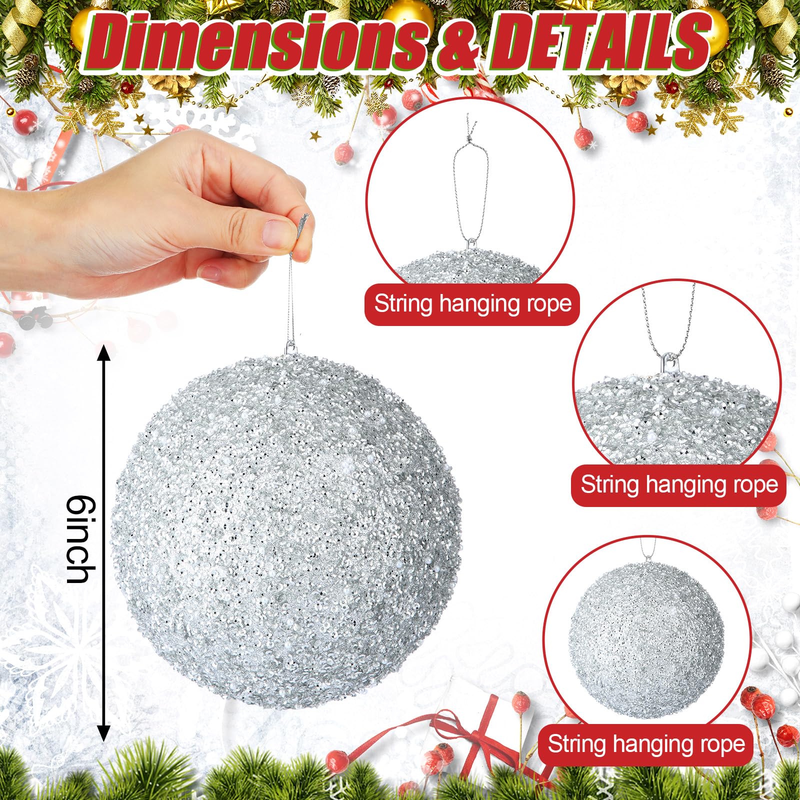 Wettarn 6 bolas de Navidad grandes de 6 pulgadas, adornos de decoración para árbol de Navidad, bolas inastillables para cumpleaños, Pascua, San Valentín, boda, decoración del 4 de julio, Día de los