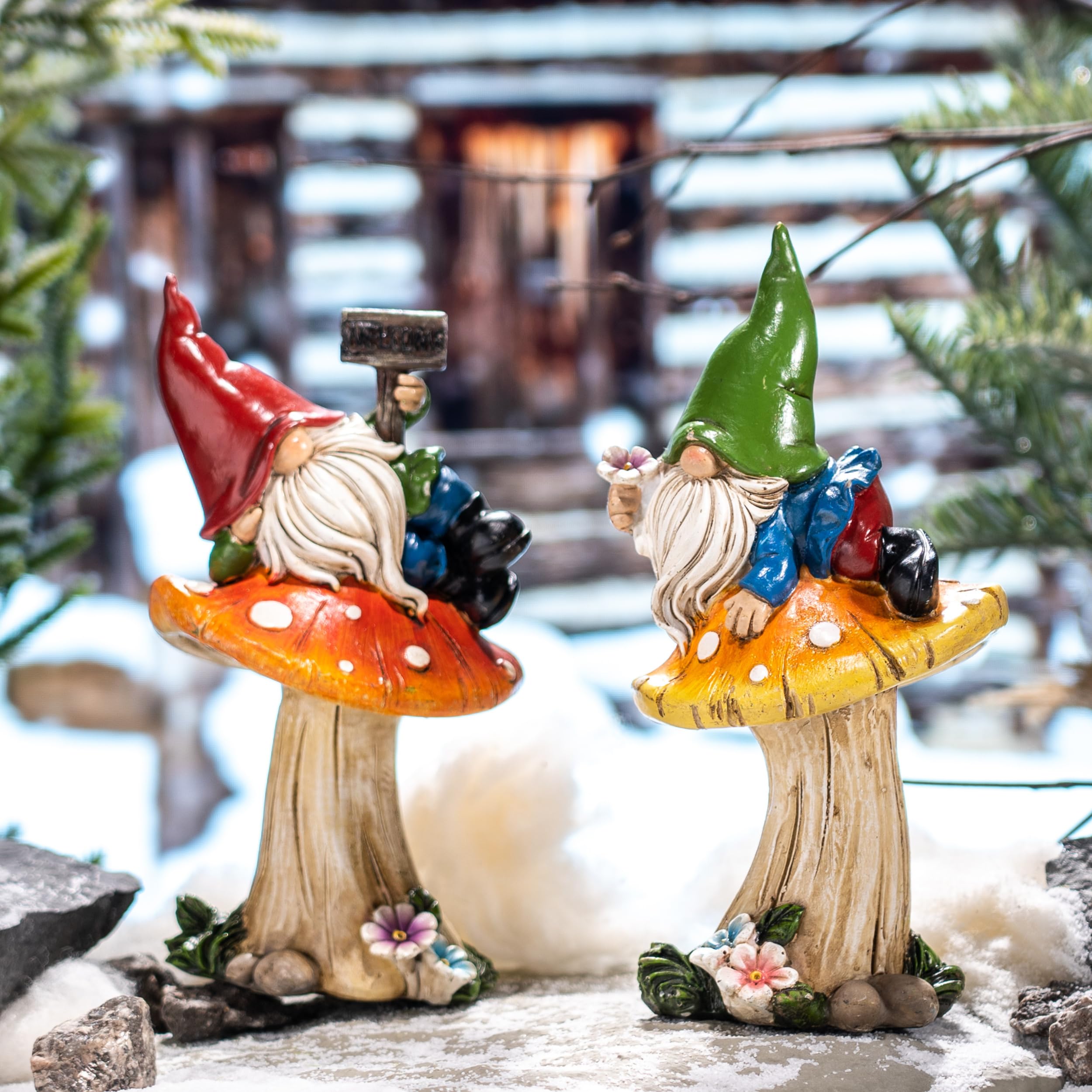 TERESA'S COLLECTIONS Garden Ornaments Outdoor, Garden Gonks with Mushroom for Flower Planter Pot, Waterproof Resin Gonks Ornaments, New Year Gifts, Indoor Outdoor 17CM