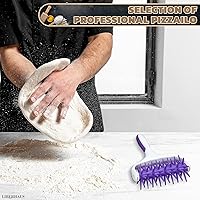 Vista 7 de Rodillo de plástico para pizza de 7.7 x 4.8 pulgadas para preparación uniforme de corteza, mango de agarre antideslizante y picos escalonados