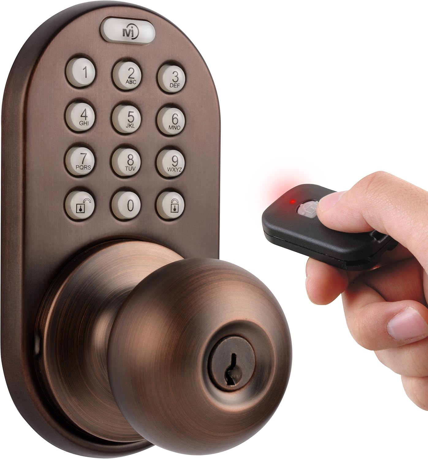 MiLocks XKK-02OB Digital Door Knob Lock with Keyless Entry via Remote Control and Keypad Code for Interior Doors – (Oil-Rubbed Bronze)