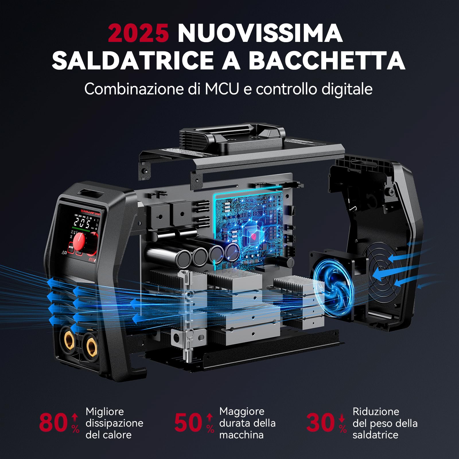 ARCCAPTAIN Saldatrice Elettrodo iControl ARC205 Pro [Controllo APP] 205Amp ARC/Lift TIG saldatrice, display a LED, IGBT Inverter 230V MMA saldatore con avvio a caldo, forza d'arco, e Anti-Stick