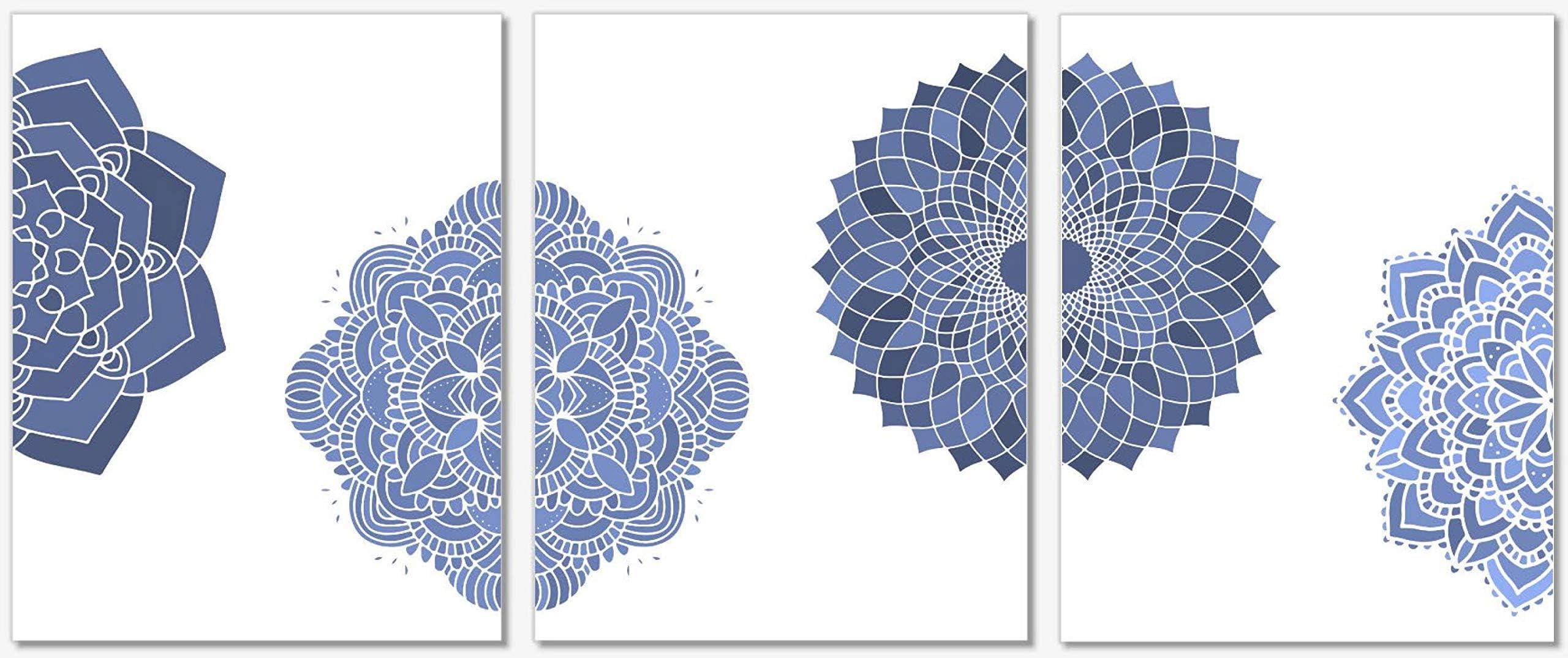 Mandala Wall Decor - Indigo Blue Art Prints - Triptych Print - Set of 3 Prints - 11x14 - Unframed