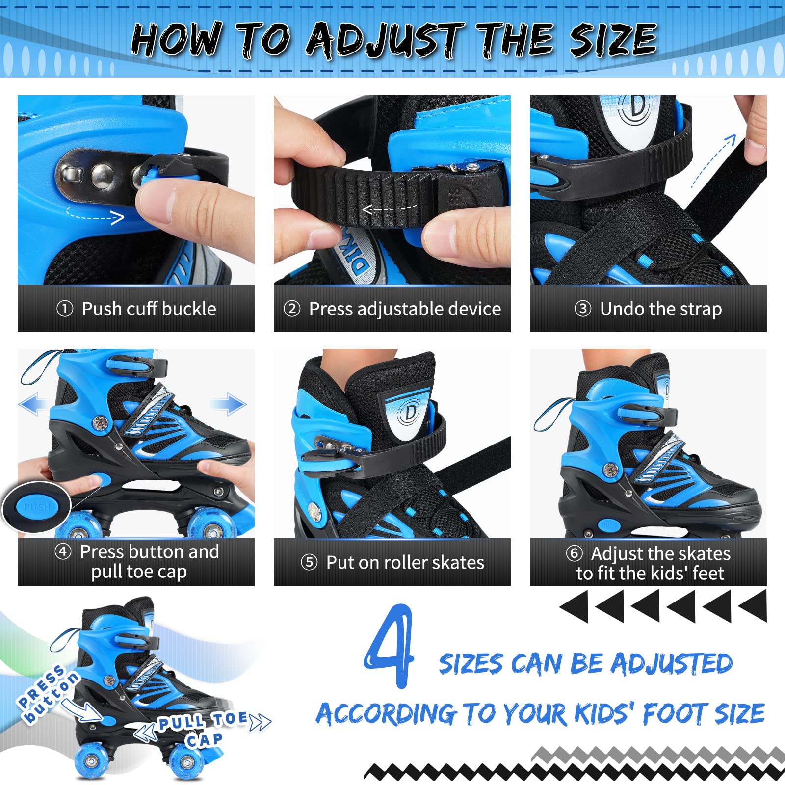 Wheelkids Dikashi Boys Roller Skates for Toddlers Age 35 with Light Up