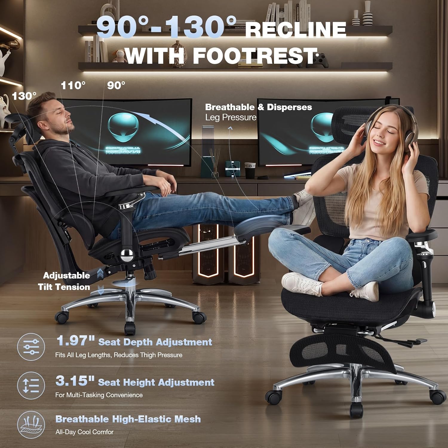 NEO CHAIR mesh office chair with lumbar support and flip-up arms