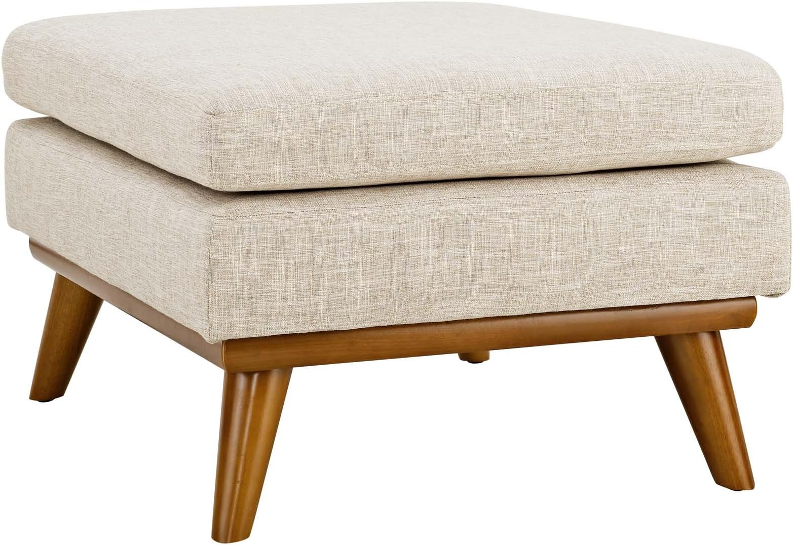 Engage Mid-Century Modern Upholstered Fabric Ottoman in Beige