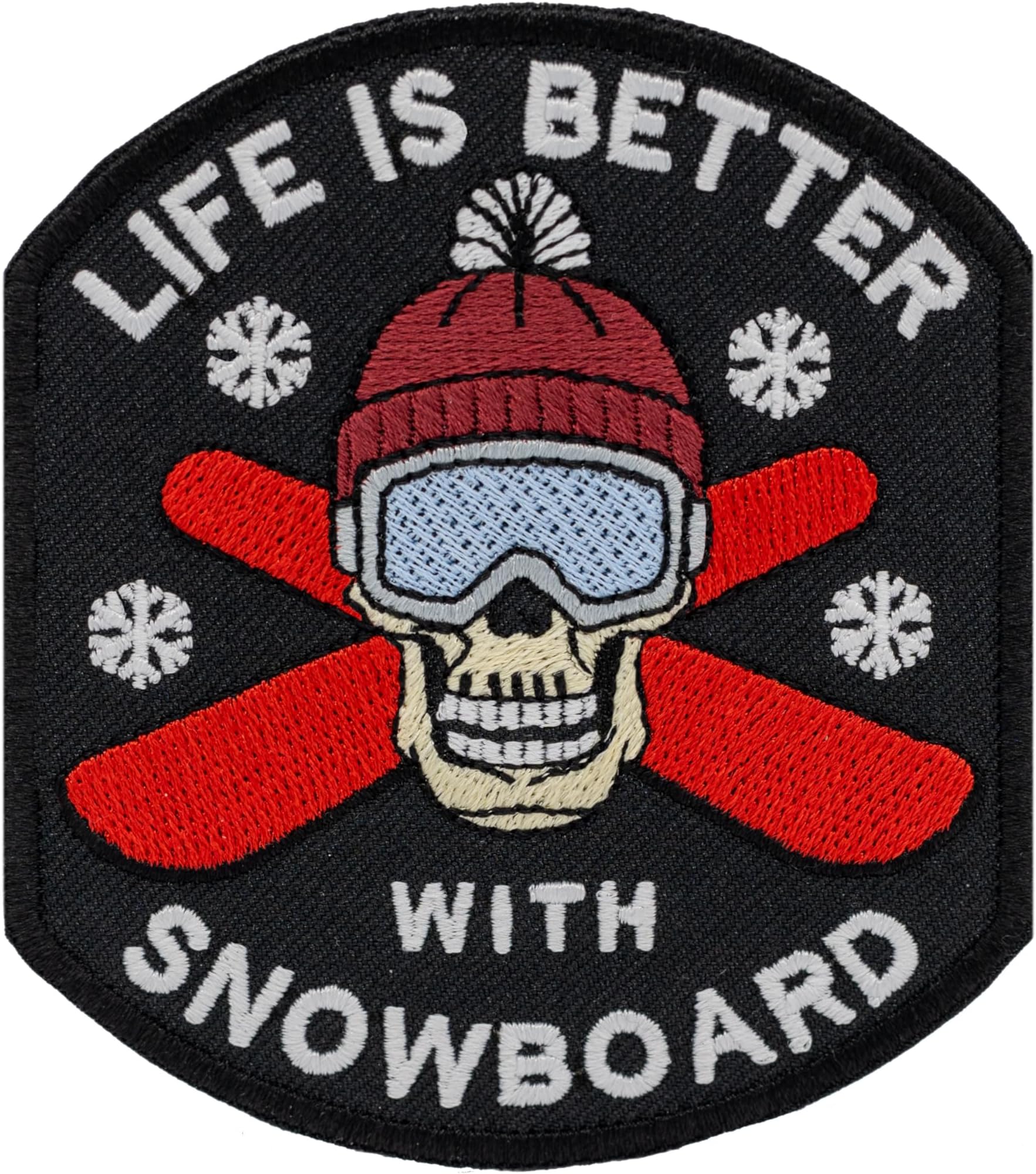 Life is Better with Snowboard, Funny Skull with Boards, Sarcastic, Extreme Embroidered Patch Iron on. Size: 3.9 x 3.9 inches