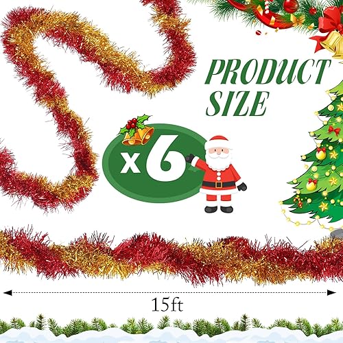 Miniatura 36 de Shappy Guirnalda de oropel negra de 90 pies, 6 rollos para decoración de Halloween, Navidad, guirnalda metálica con purpurina para bodas, fiestas