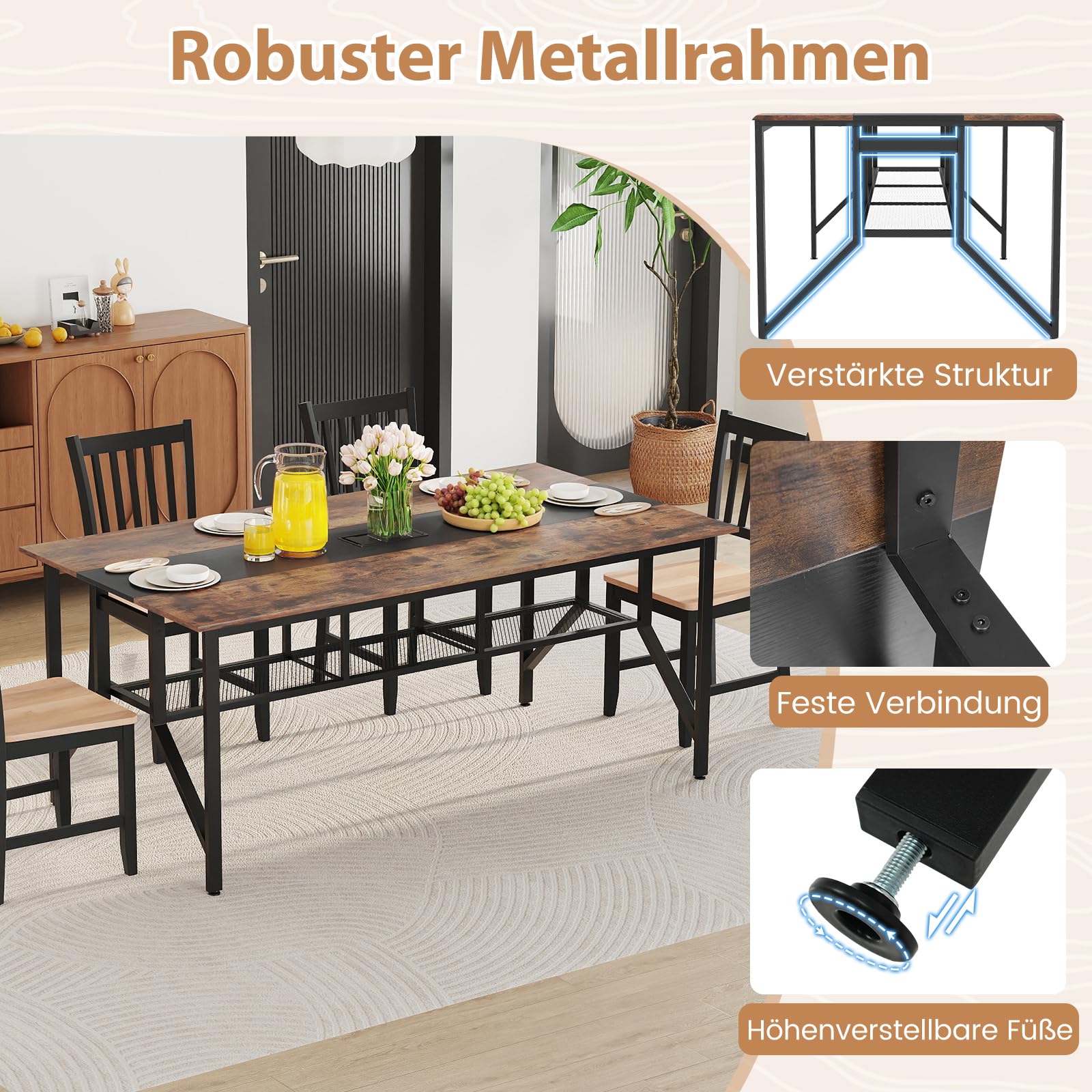 GYMAX Großer Konferenztisch 180 x 96 cm, Besprechungstisch für 6-8 Personen mit Kabeldurchlässen & Ablageregal, Meetingtisch für Geschäftstreffen, Konferenzraum & Büro