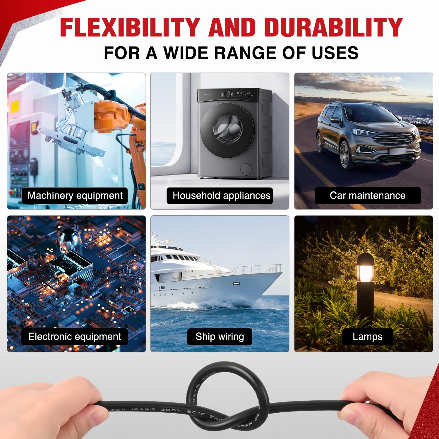 Nilight Cable de cobre sin oxígeno de 100 pies, 18 AWG, cable eléctrico trenzado de PVC, 2 conductores paralelos de 300 V CC, cables de extensión flexibles para tiras LED de iluminación