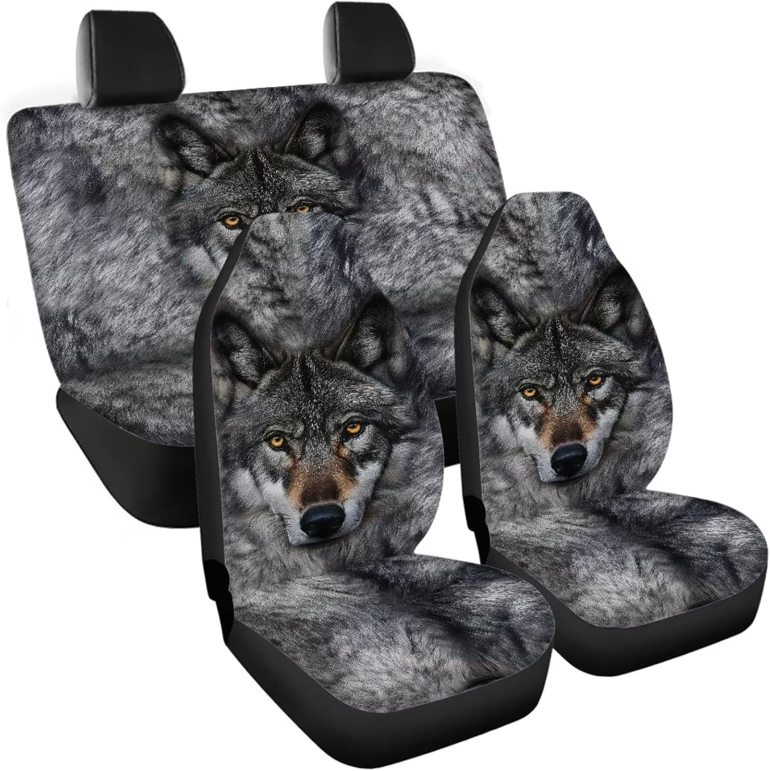 Grey Wolf Car Seat Covers Universal Fit 4 Piece Car Seat Cover Full Set, Luxury Interior Accessories, Front Rear Breathable Automotive Cushion Protectors