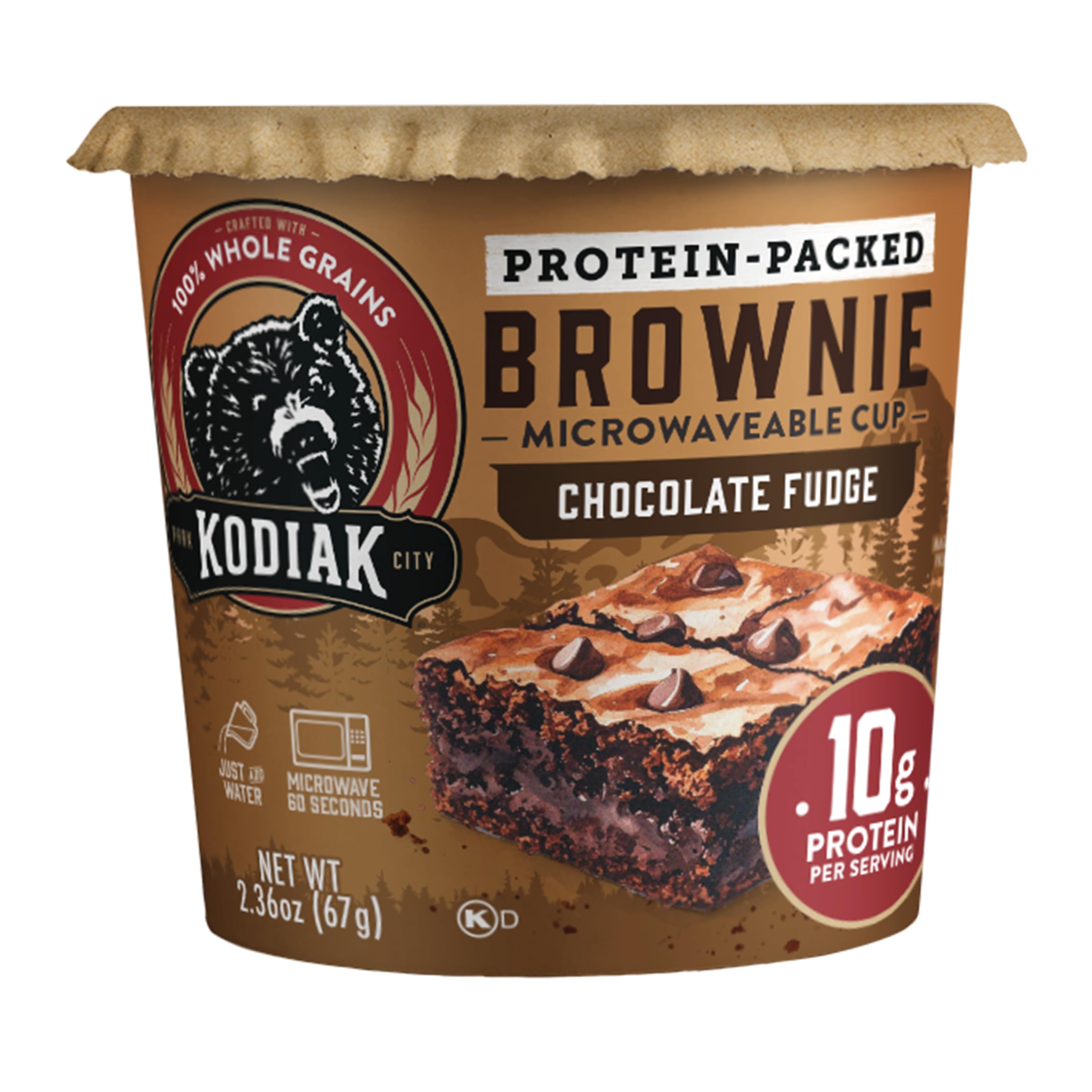 Kodiak Cakes Brownie Power Cup - 100% Whole Grain, High Protein Cup Brownie - Chocolate Fudge Brownie Power Cup, 2.36 Ounce (Pack of 12) (Packaging May Vary)