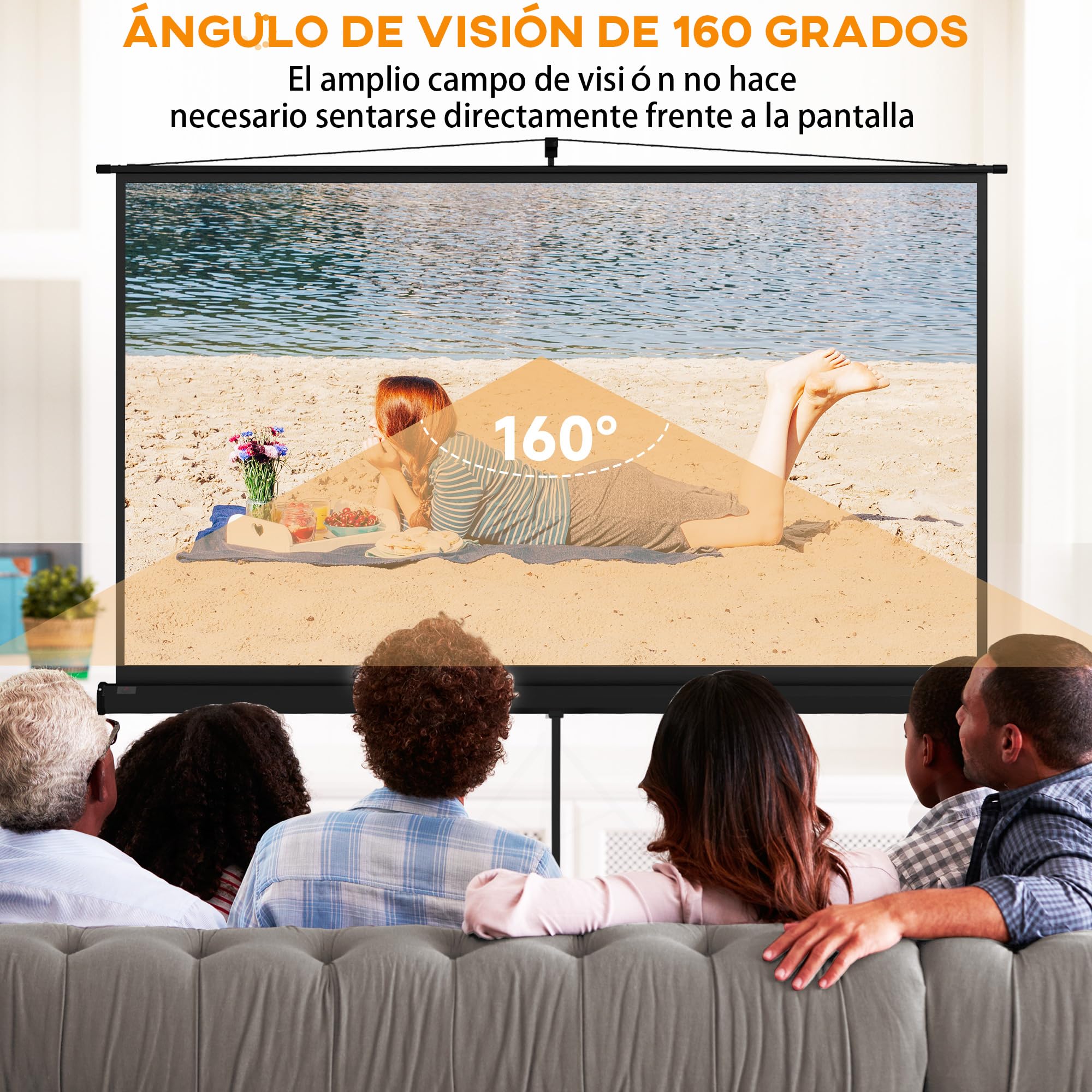 HOMCOM Pantalla de Proyector Manual con Soporte 16:9 100 Pulgadas Negro | 221x124 cm, Pantalla de Proyección Portátil, Altura Ajustable, Interior y Exterior, Eventos Deportivos, Cine en Casa