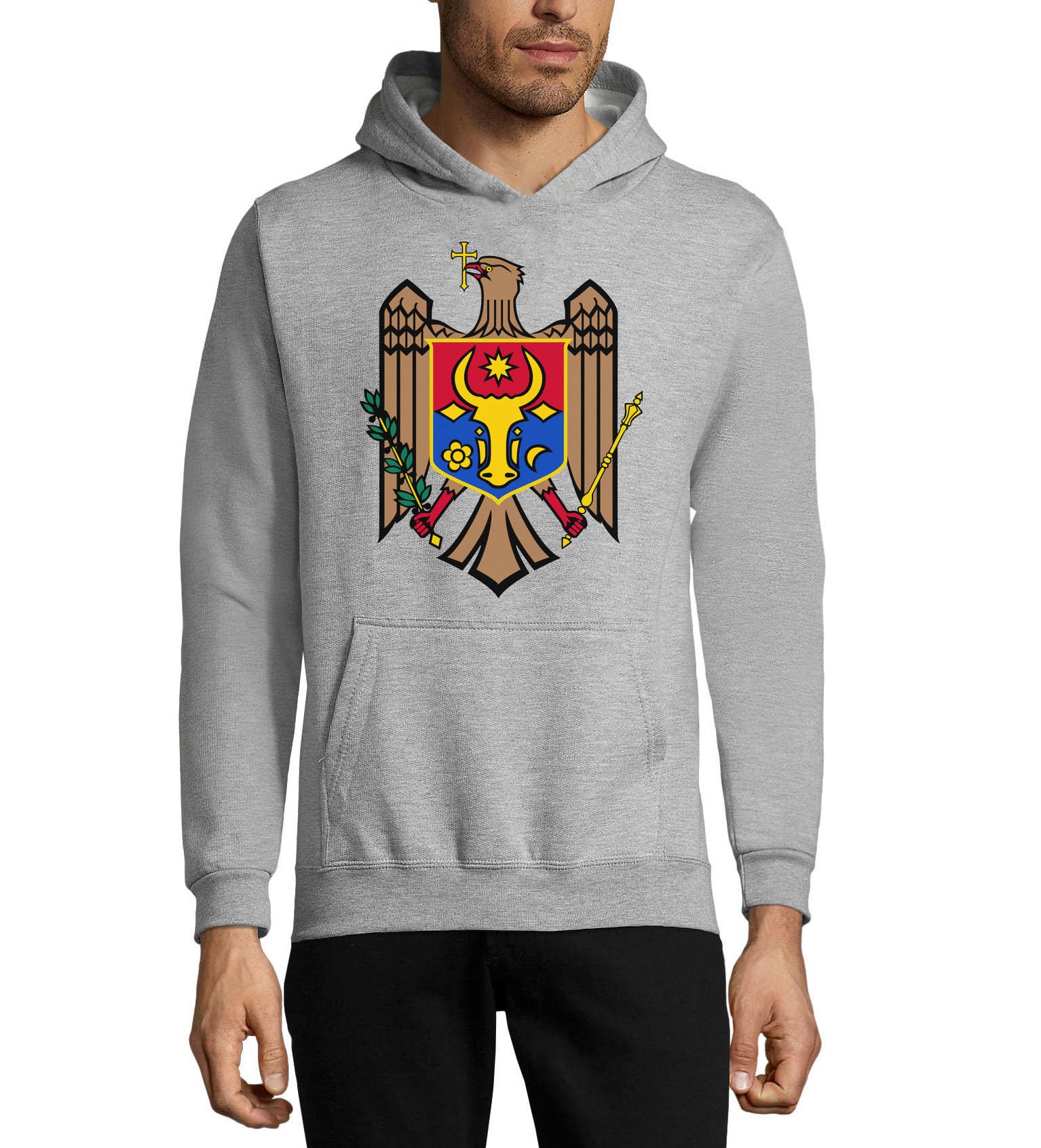 Mołdawia herb unisex mieszanka bawełny bluza z kapturem bluza z kapturem szara
