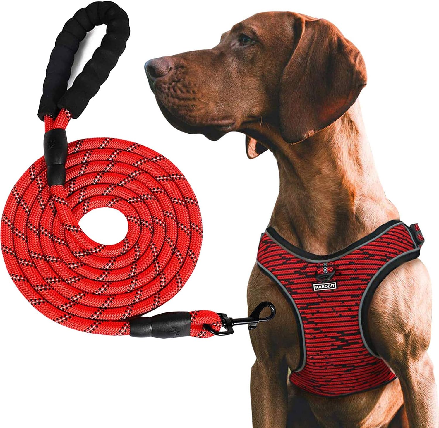 PABOBIT Dog Harness, No Pull Dog Harness and Leash Set, Reflective Adjustable Pet Vest with 5ft Dog Leash, Soft Breathable Flying Net Dog Harness for Large Dogs (L Chest Girth 23.6"-27.6")