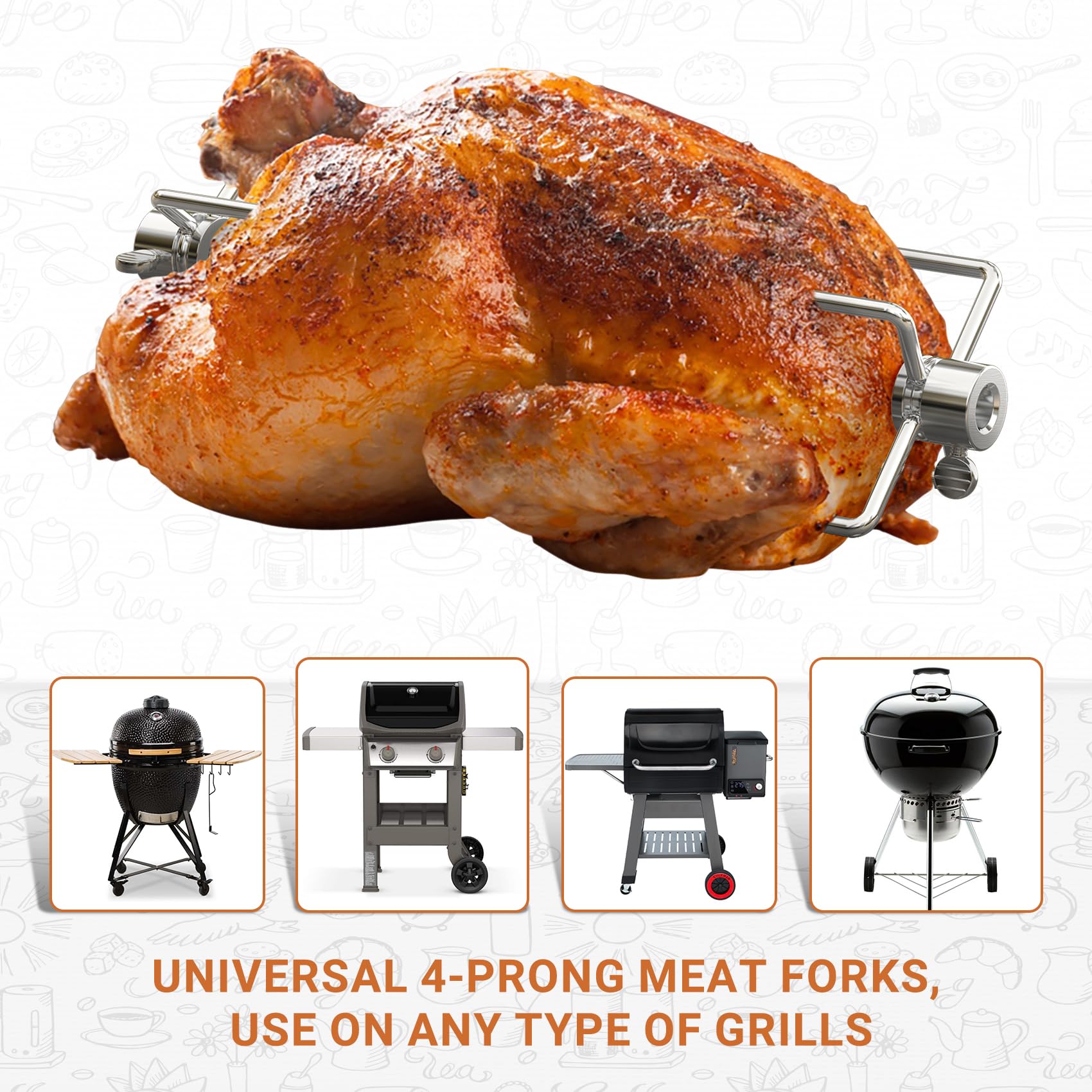onlyfire 6007 Lot de 2 fourchettes à viande en acier inoxydable Compatible uniquement avec tiges carrées de 0,6 cm