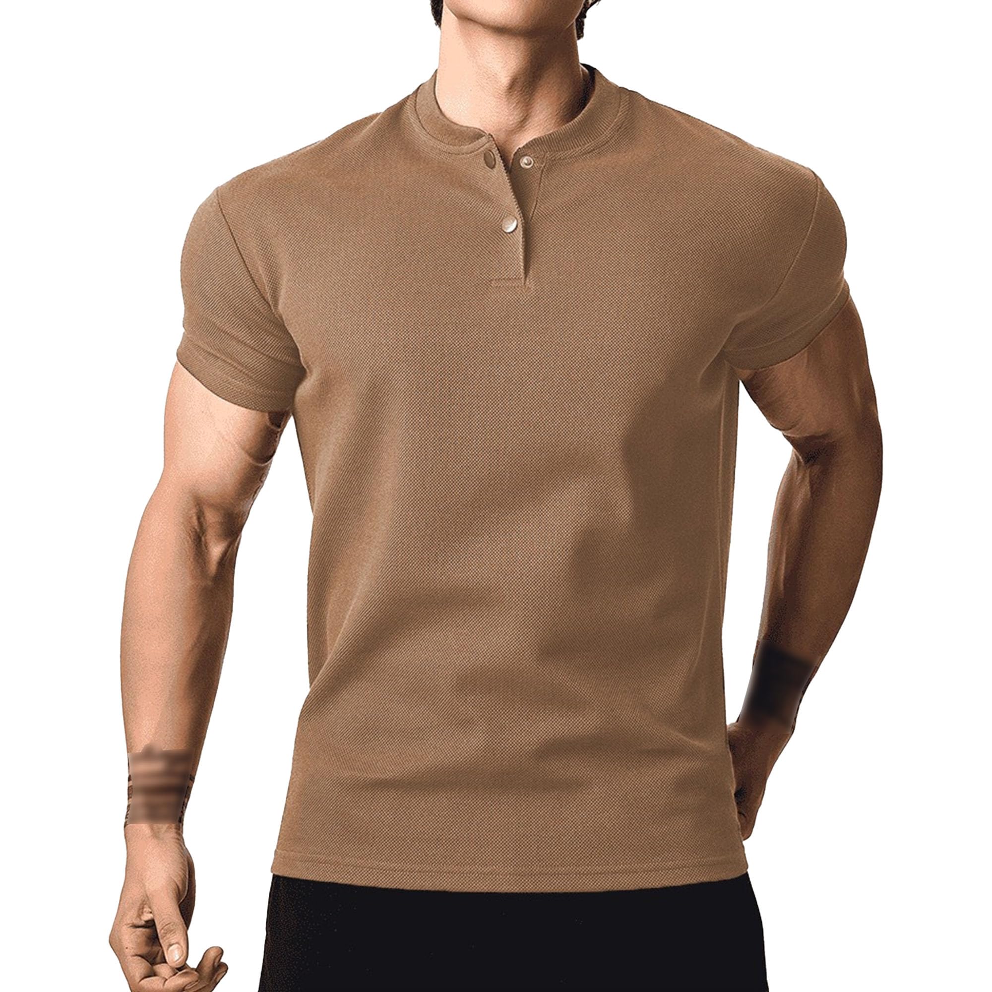 Men Sports Breathable High Elastic T-Shirt Round Collar Casual Training Shirt Summer Short Sleeve Classic Cozy Tops (Brown,Large)