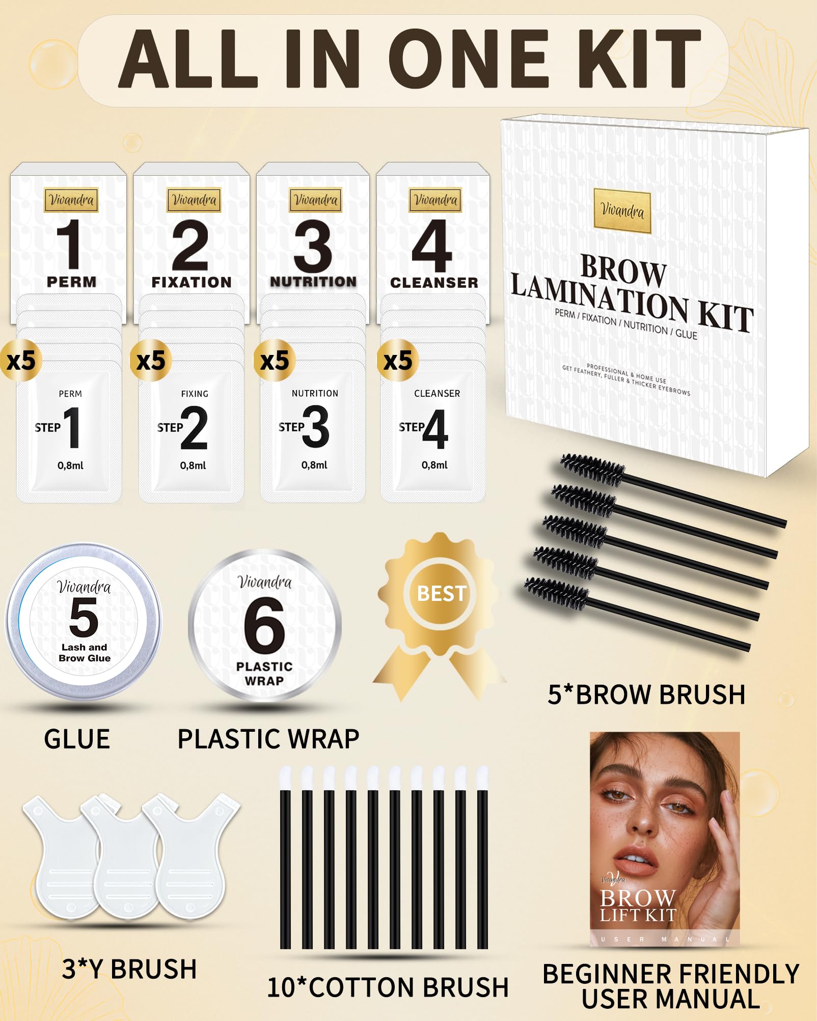 Brow Lift Kit Sourcil, 5 PACK Eyebrow Lamination Kit At Home DIY, Vivandra Instant Brow Lift Kit For Fuller Thicker Beautiful Eyebrows, Lot de 5 kits de lifting