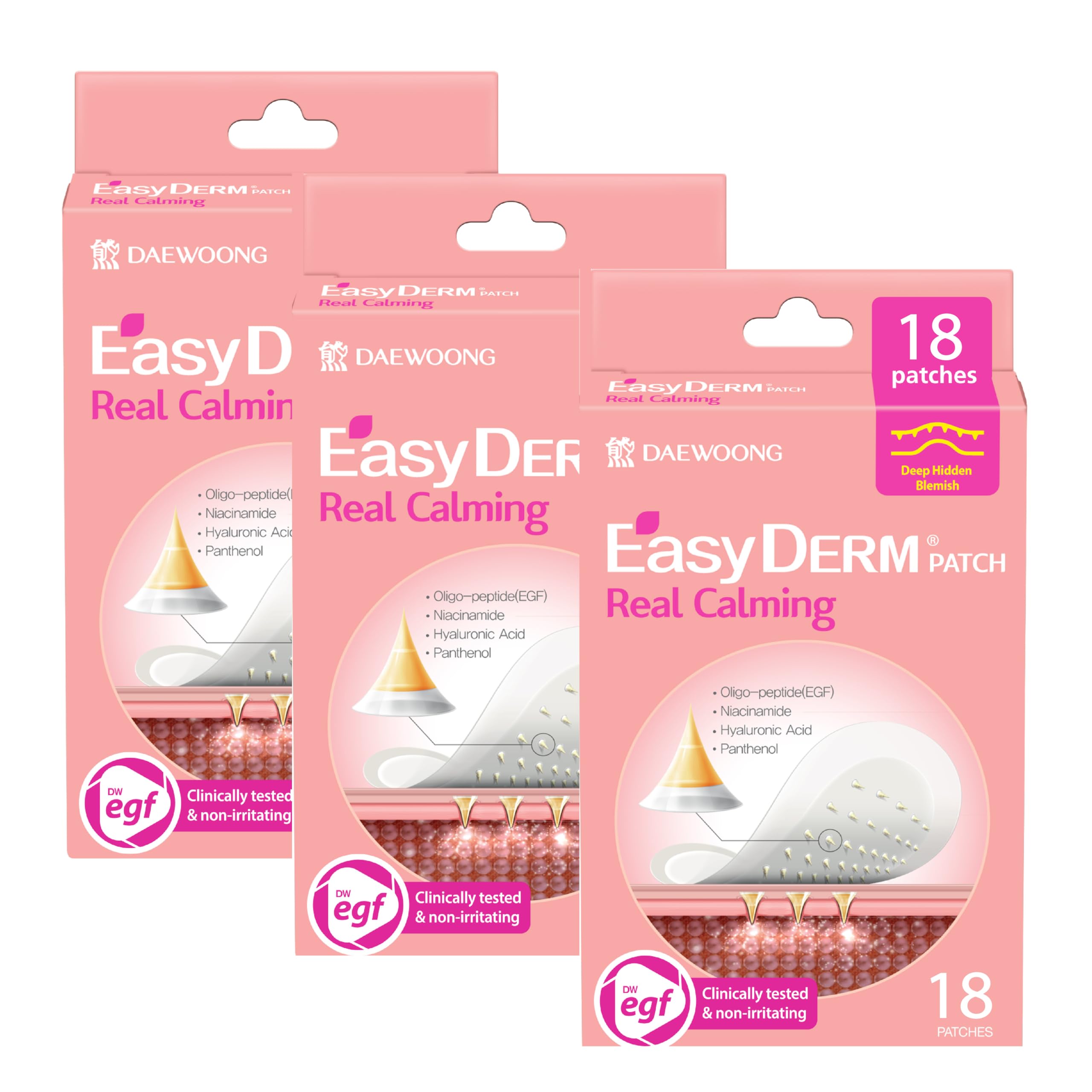 Easyderm Real Calming Patch Pimple Patches Niacinamide Hyaluronic Acid EGF K-Beauty Skincare 6 Patches per Pack 3 Packs