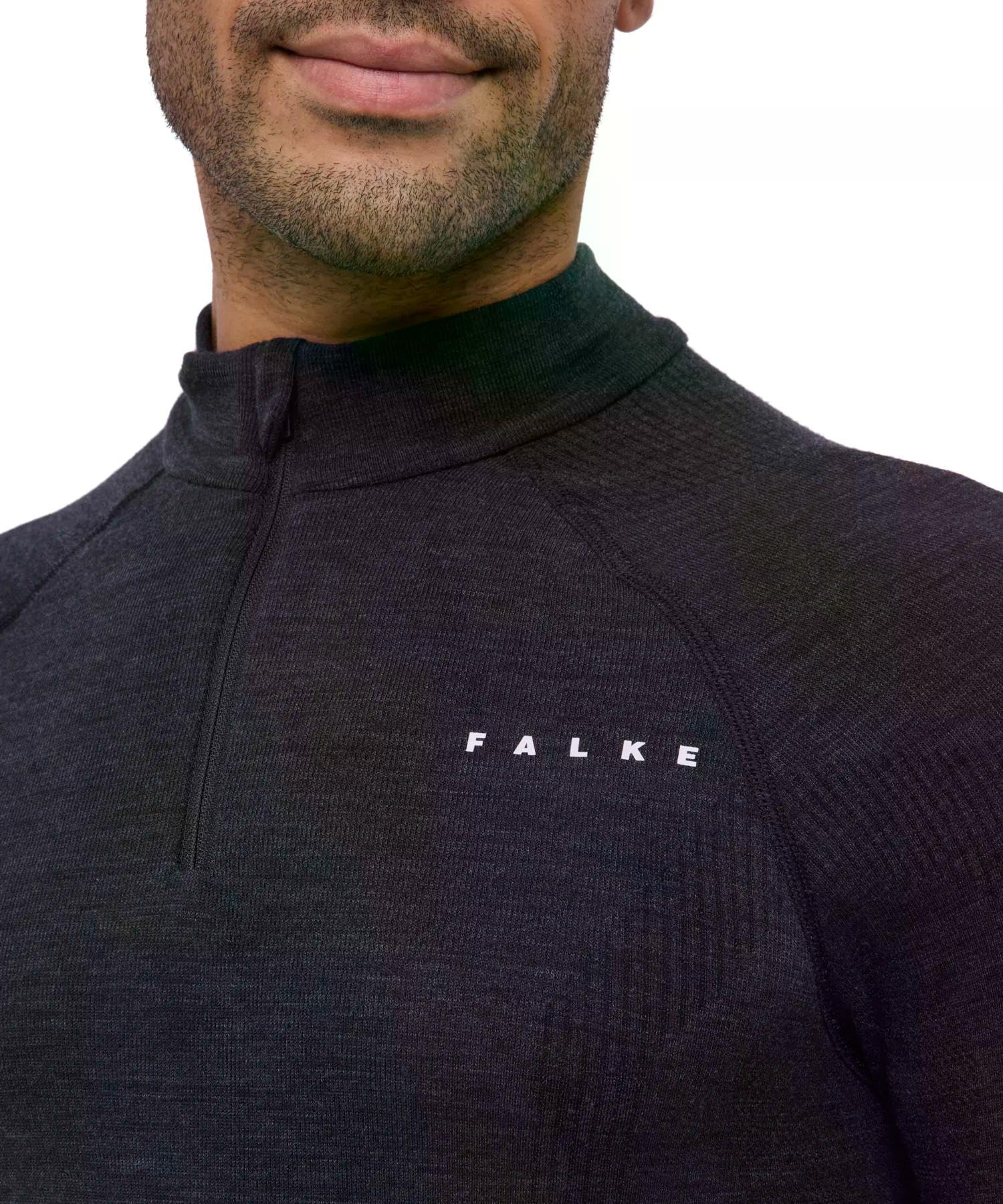 FALKE Mężczyźni Warstwa podstawowa (góra) Wool-Tech High Zip Neck M L/s Sh wełna materiał funkcjonalny szybkoschnące ciepłe 1 Sztuka, Czarny Black 3000, XXL