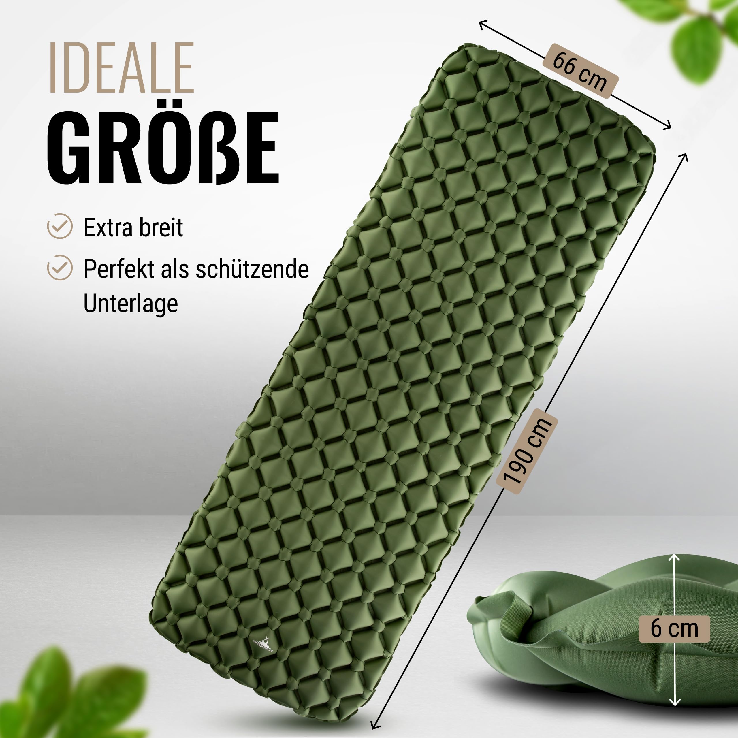 WANDERFALKE Materassino gonfiabile ultraleggero, 550 g, (larghezza XL 66 cm), da campeggio con ingombro ridotto, per attività all'aperto, campeggio, escursioni e ciclismo