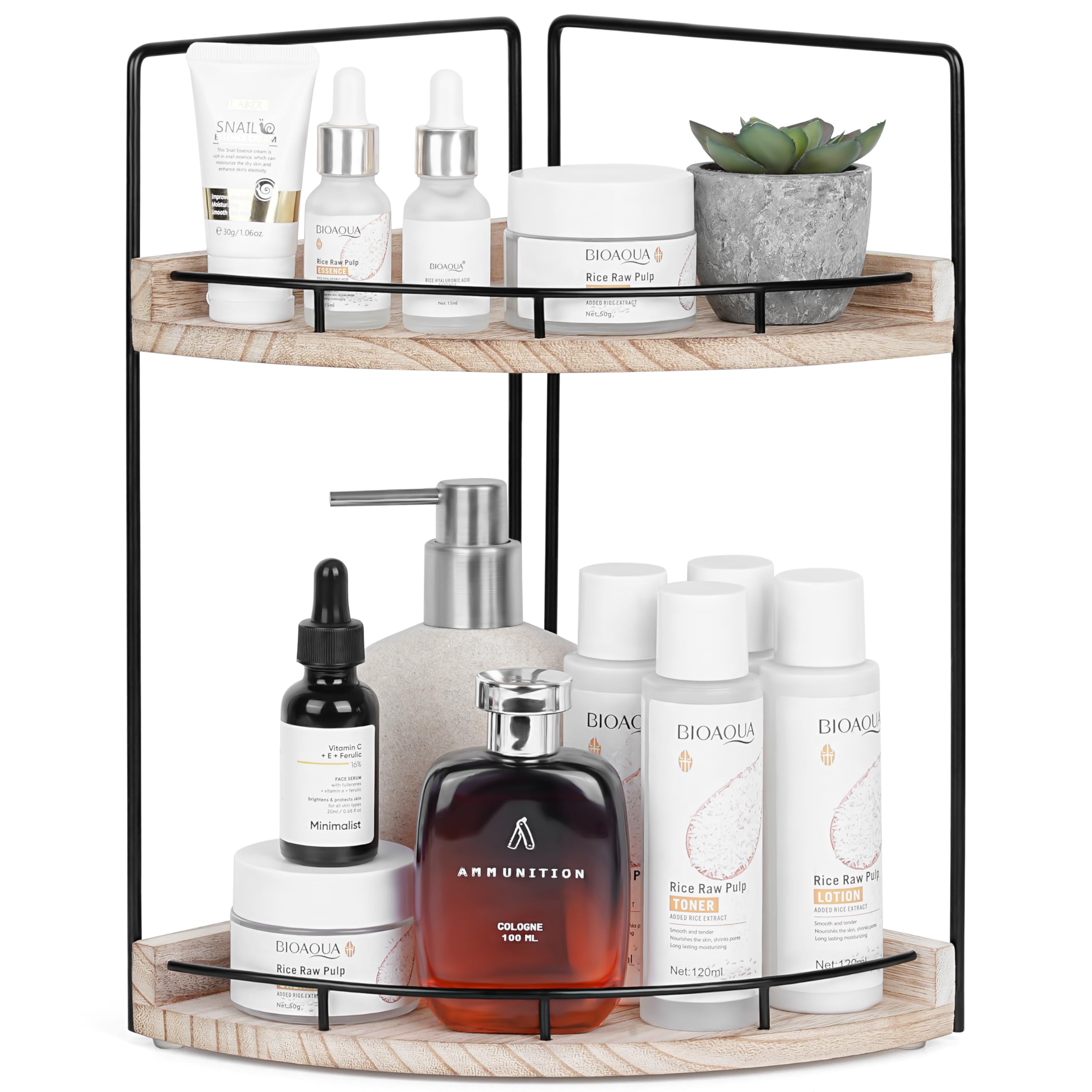 Winter Shore Scaffale 2 Ripiani Angolare in Legno - Scaffale Bagno - Scaffale Angolare per Bagno - Ripiano Salvaspazio Cucina, Lavandino Bagno, Ripiano Portaprofumi e Portaoggetti per Toilette
