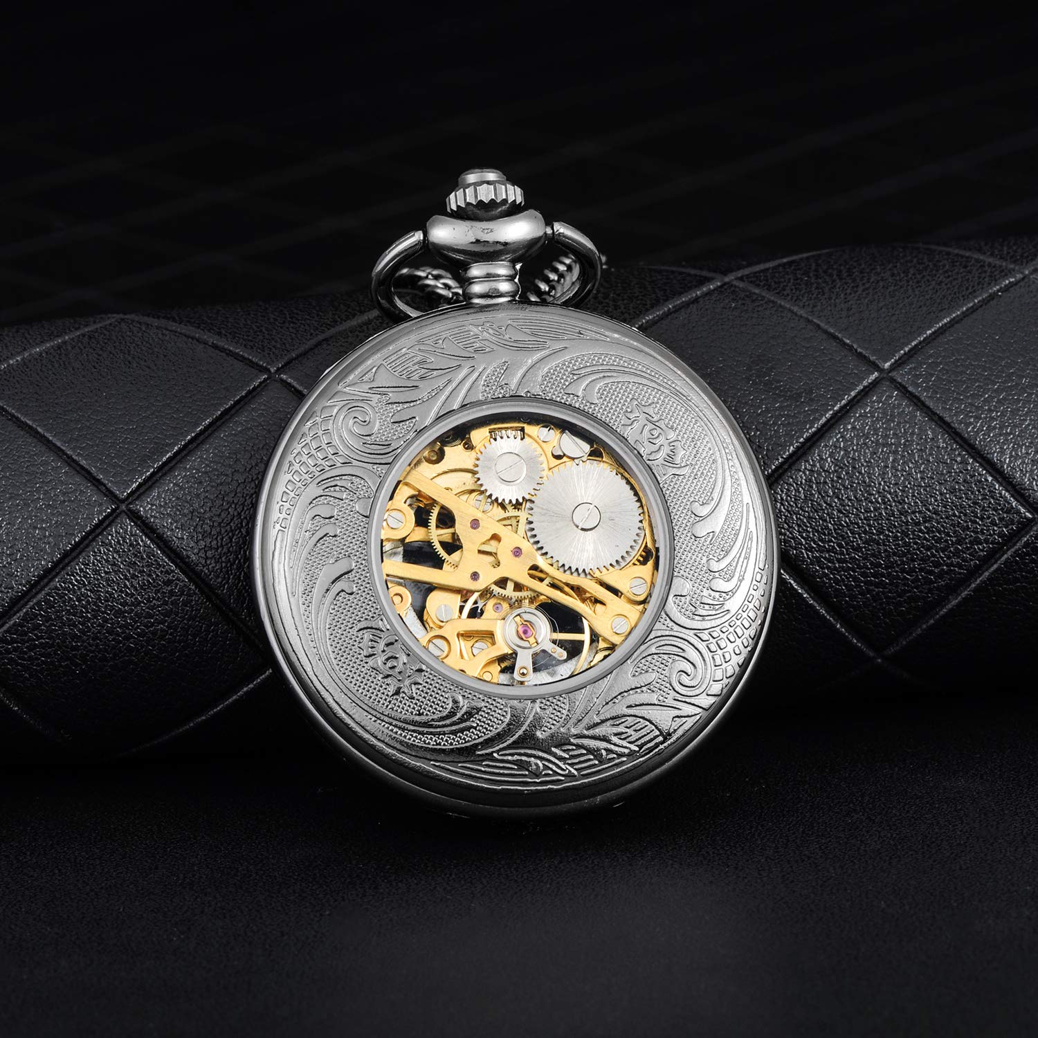 Unisex Taschenuhr mit Halskette Kette Analog Handaufzug Klassisch Lupe Mechanische Taschenuhren