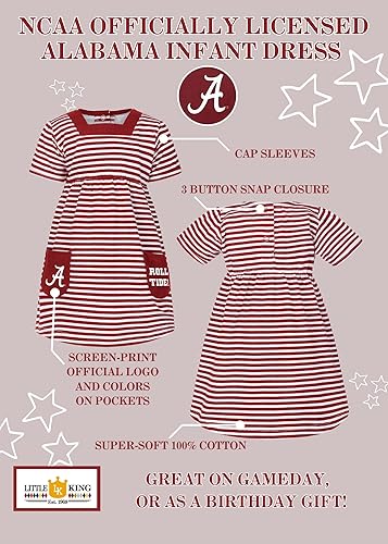 Miniatura 4 de Little King NCAA - Vestido a rayas de manga corta con bolsillos para niñas pequeñas, 100% algodón, tallas 2T, 3T y 4T