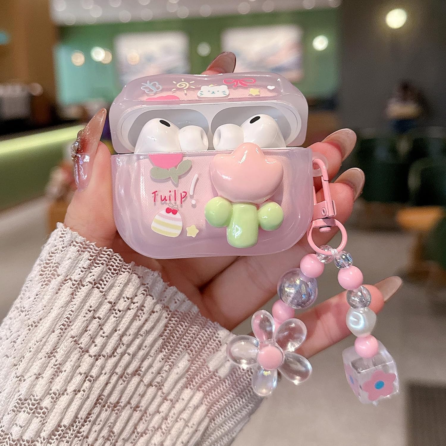 Compatible with AirPods Pro 3 Case, Cute 3D Flower Design with Keychain, Shockproof Clear TPU Protective Cover for Women Girls (Pro3 - Tulip Pink) image 5