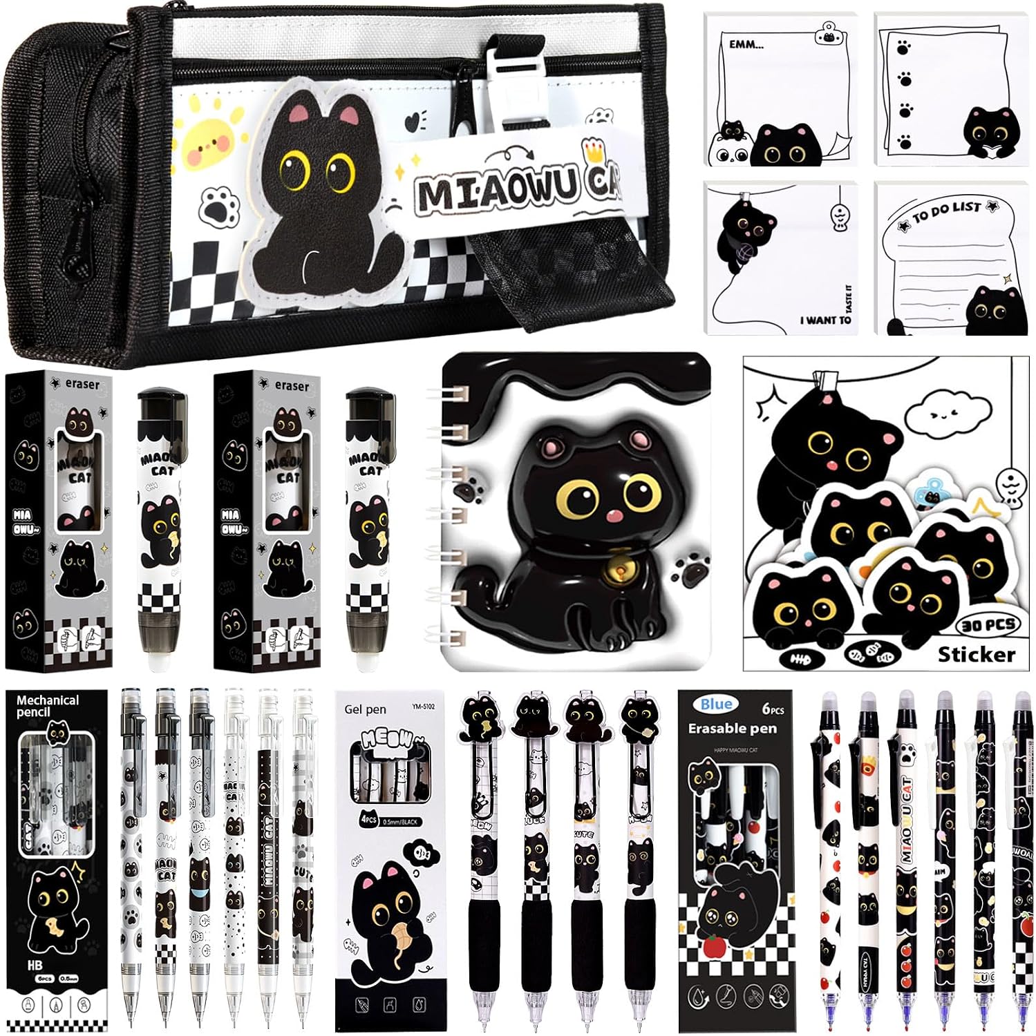 Black Cute Cat Stationery Set Cat School Supplies