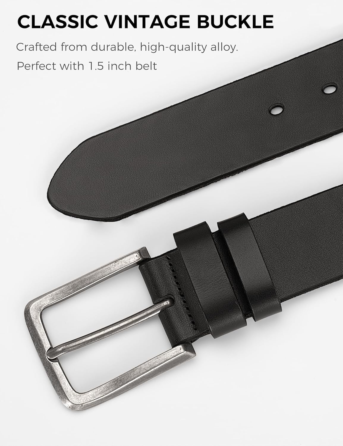 Men's Genuine Leather Belt - 1.5 Inch Casual & Work Belt with Metal Buckle - Image 4