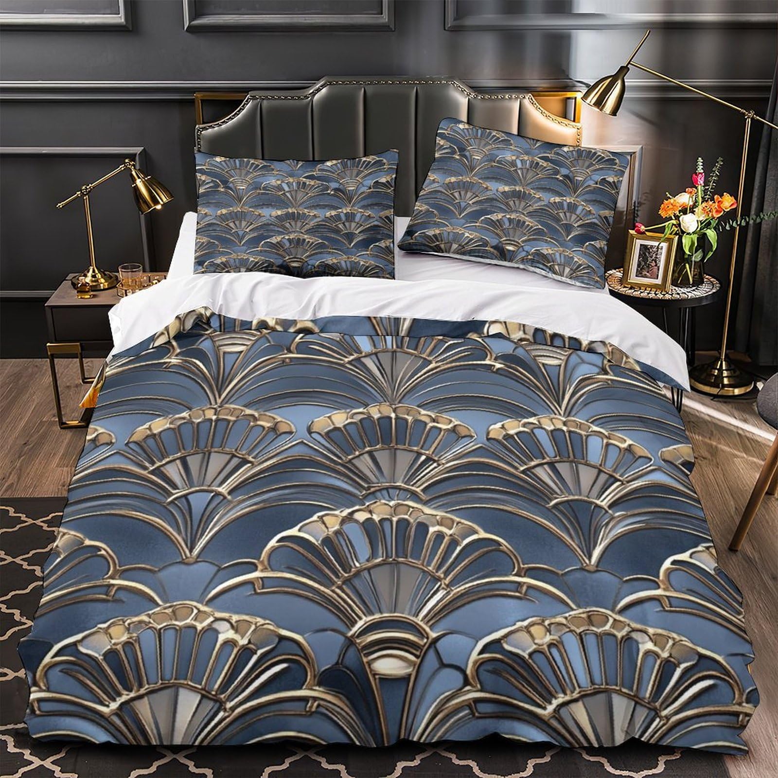 Parure Housse de Couette 2 Taies Éclair Lit Simple Art Déco
