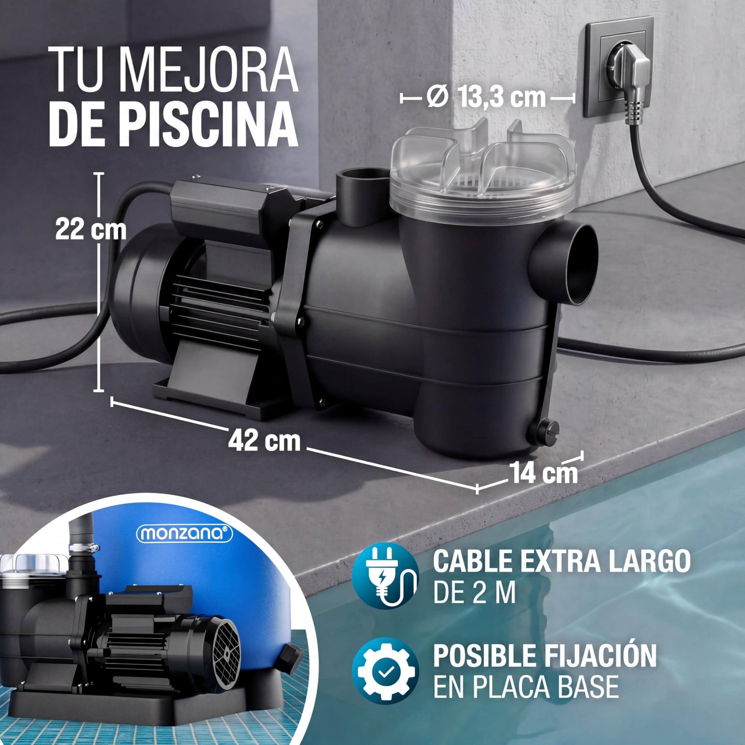 Monzana® Depuradora Bomba de Filtro para Piscina 9.960L/h Bomba Circulación de Agua Filtración 450W