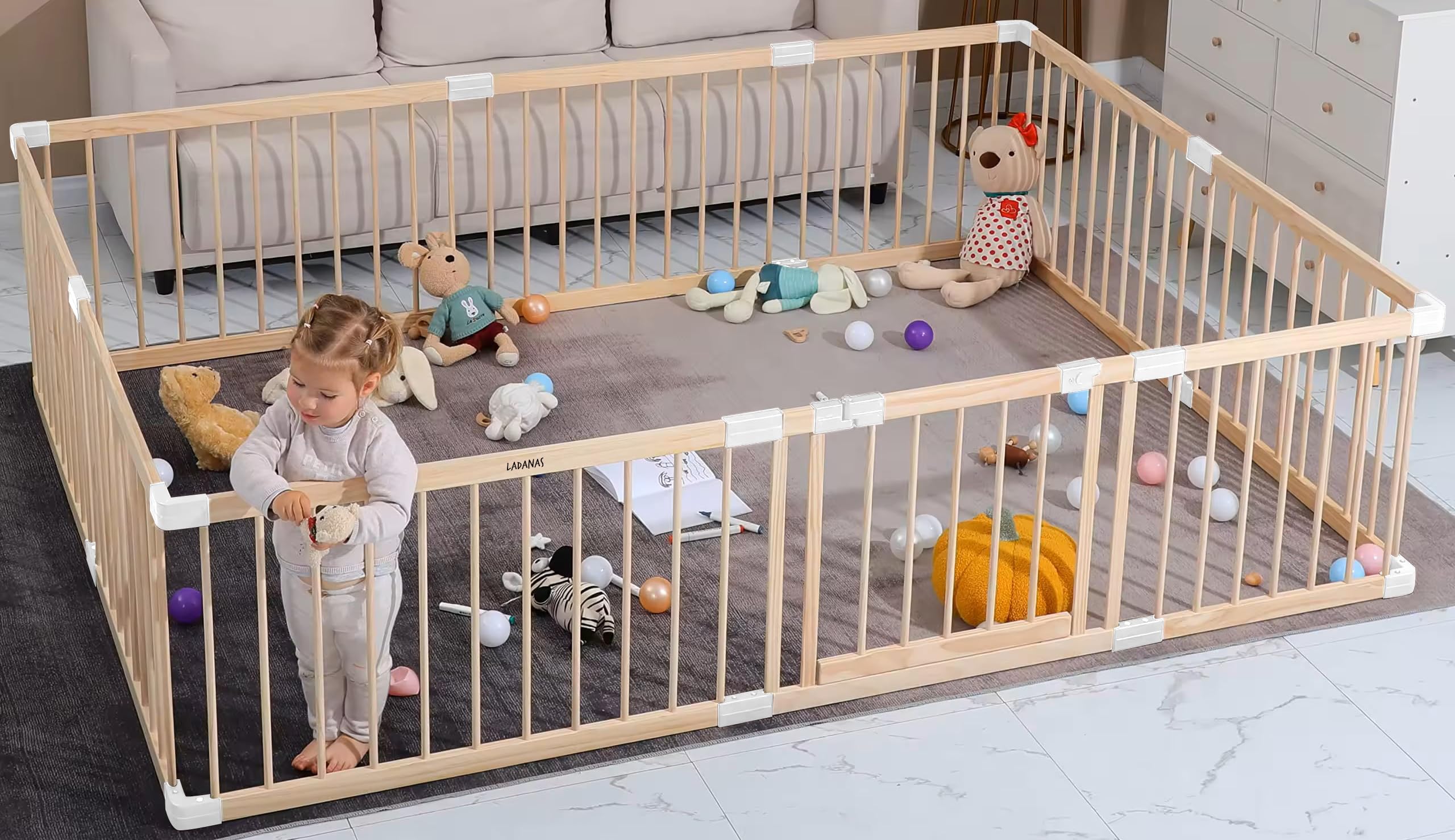 Lucellia® Prime Wood Grondbox Baby Inklapbare Speelbox Kinderbox Hout Playpen Kruipbox Babypark Babybox Houten Met Zuignappen Volledig Voorgemonteerd 172x172x68 Cm Beige Connectoren 2844208429