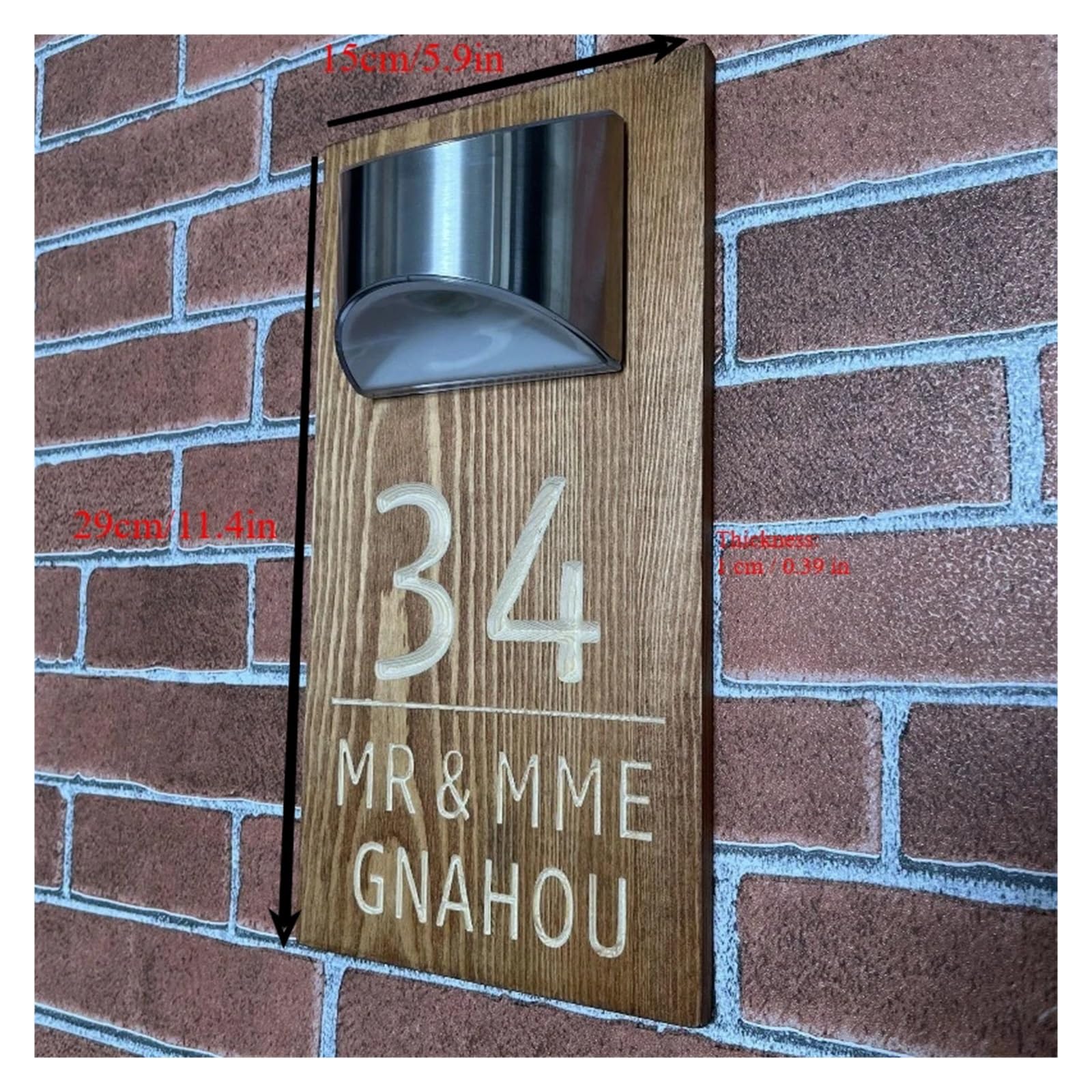 Letrero De Puerta Solar Madera, Luz Hueca, Juego Completo, Placa Número Casa Al Aire Libre, Decoración Impermeable, 1 Ud(Yellow)