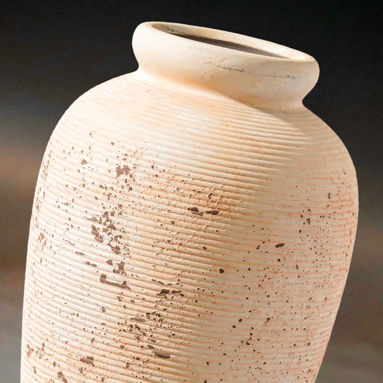 Ceramic Flower Vase, 11 inch Rustic Farmhouse Vase, Pottery Decorative Vases for Home Decor, Living Room, Shelf, Mantle, Entryway, Table Decor, White - Image 6