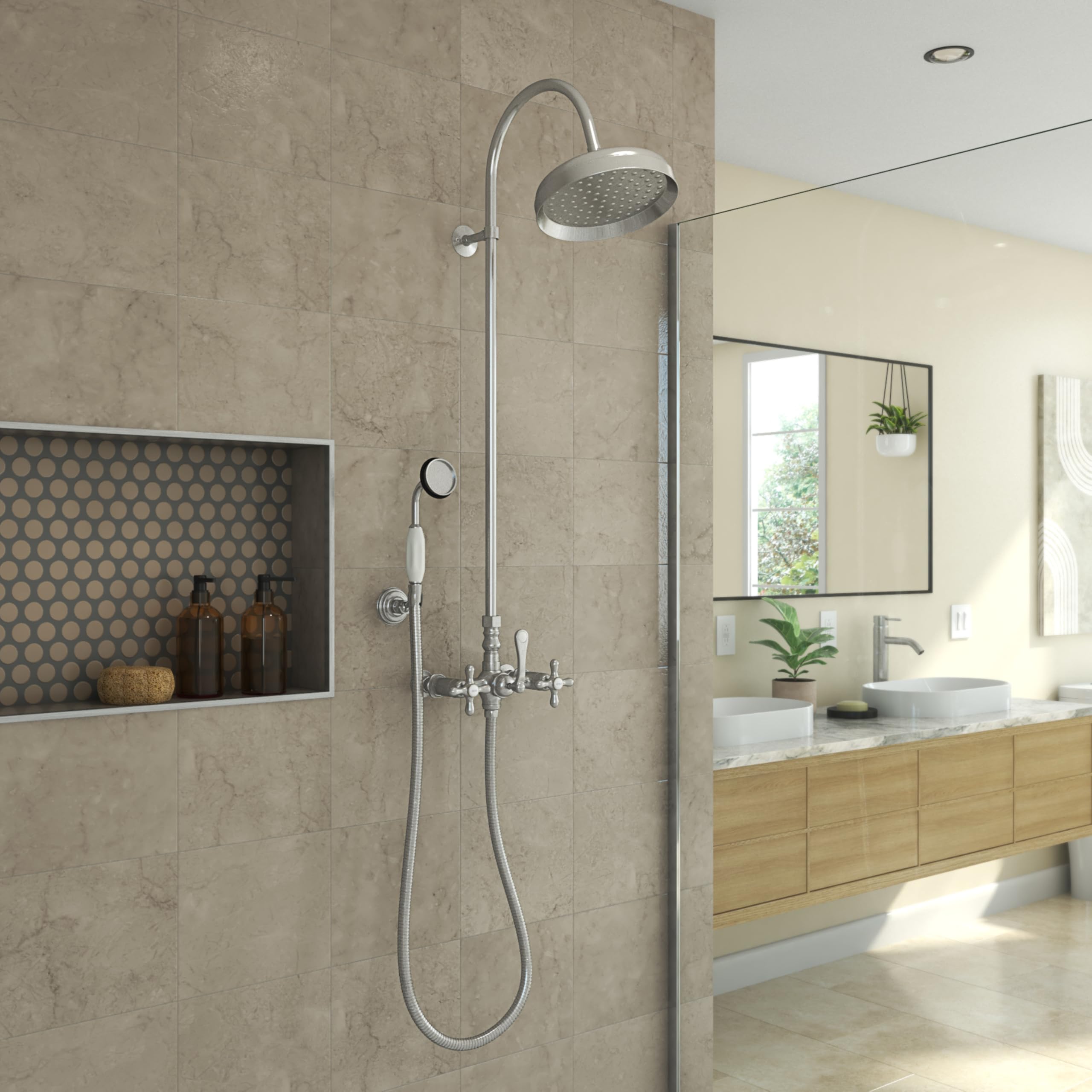 Abbey 10 x 28 1/2 Shower Faucet Set with Handshower, Brushed Nickel