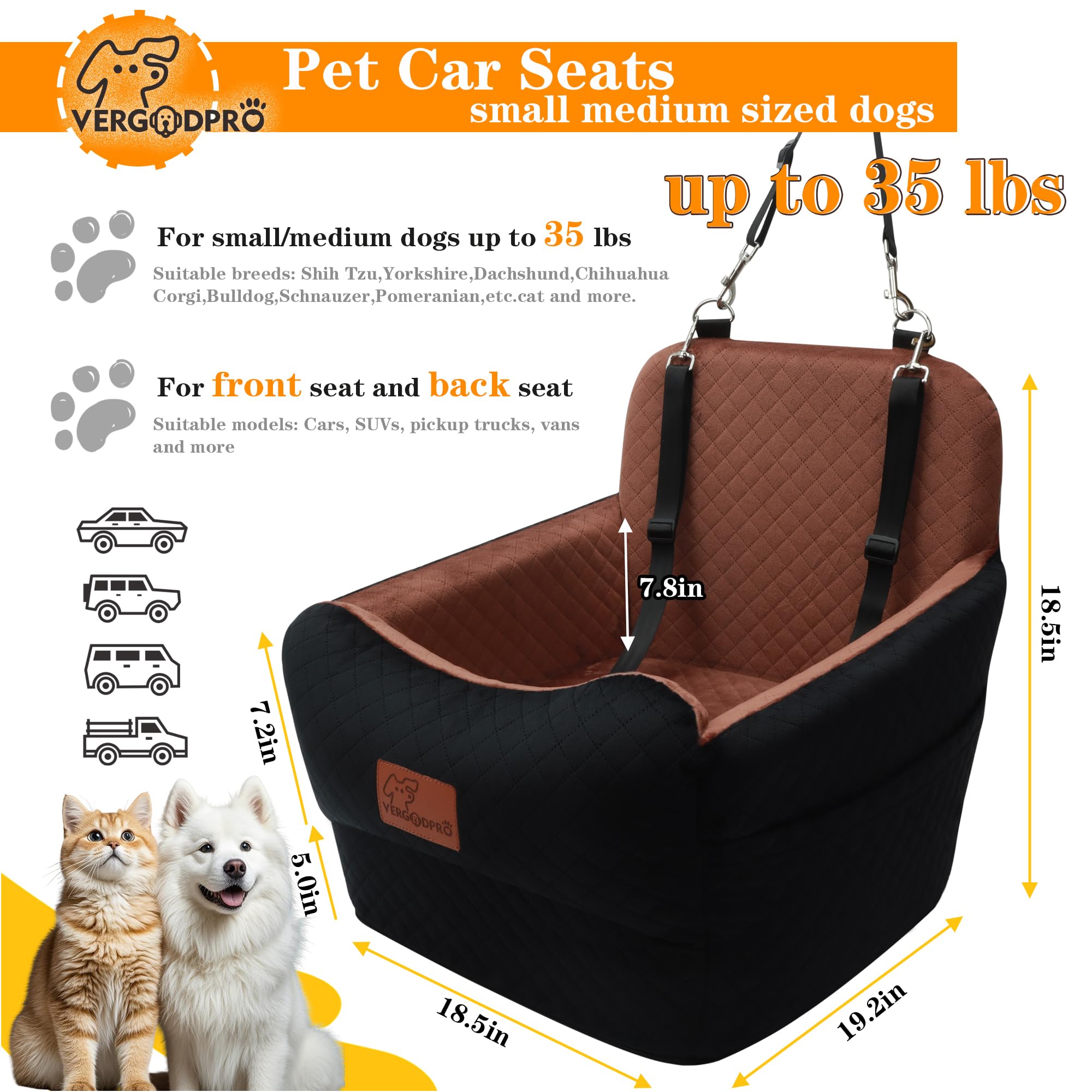 Dog Car Seat for Small Medium Dogs,Portable Pet Booster Seat with Safety Strap & Removable Washable Pad,Memory Foam Dog Travel Bed for Car,SOFE Velvet for Puppies Cats（M-Black/Brown） - image 3