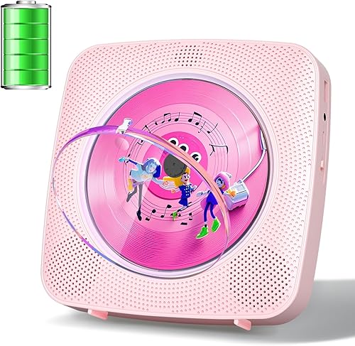 Gueray Reproductor de CD portátil Bluetooth Reproductores de CD para el hogar Recargable de pared de escritorio Reproductor de CD portátil con