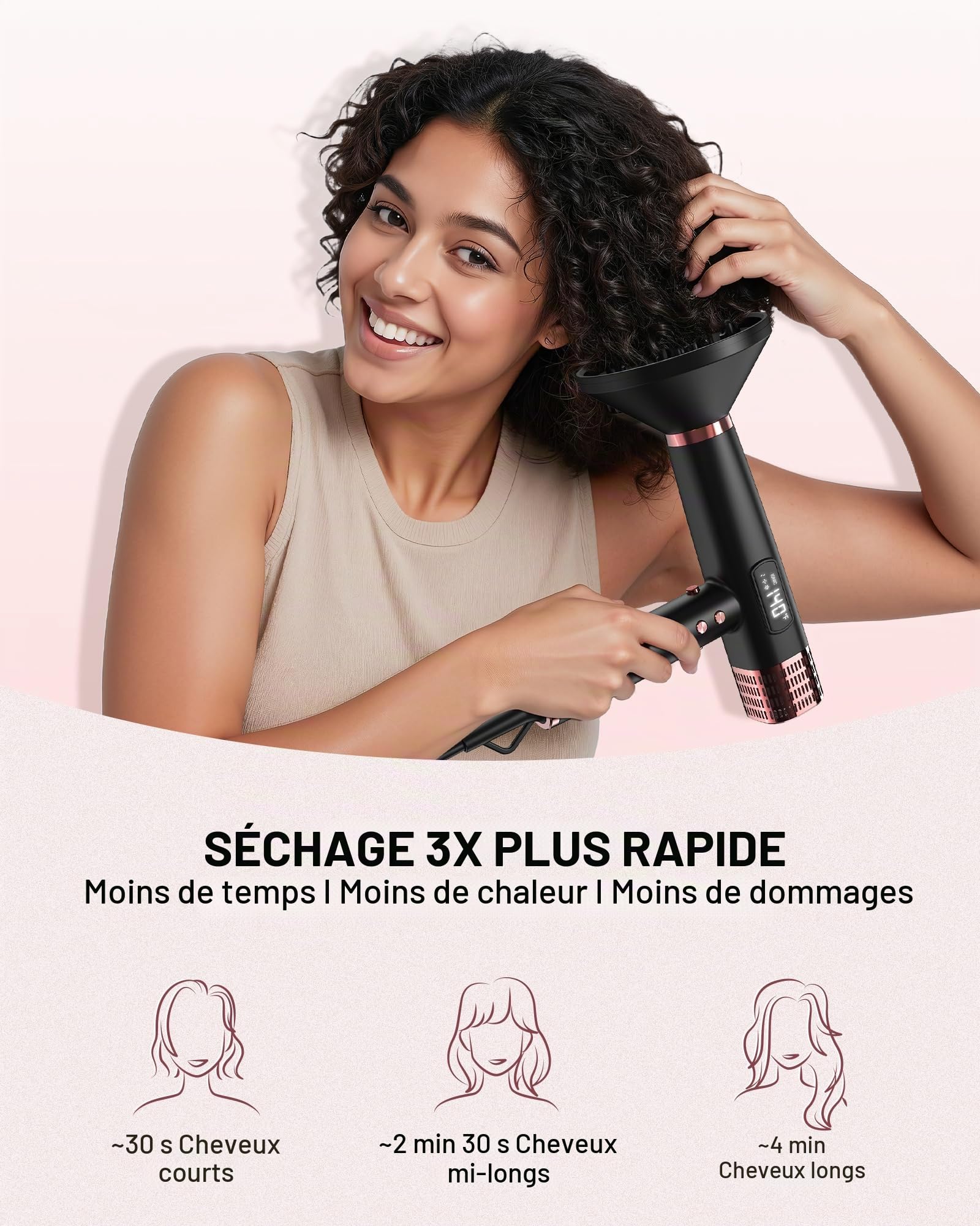 MESCOMB Sèche-Cheveux Voyage Ionique 1875W, Double Tension 110V/220V, Diffuseur et Concentrateur Inclus, Séchage Rapide, Aucun Dommage Thermique pour Tous Types de Cheveux, Famille Voyage