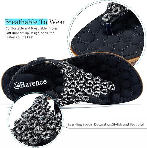 Miniatura 3 de HARENCE Sandalias planas de verano para mujer estilo bohemio, casual, elegante, zapatos planos, cómodos, con correa elástica en el tobillo