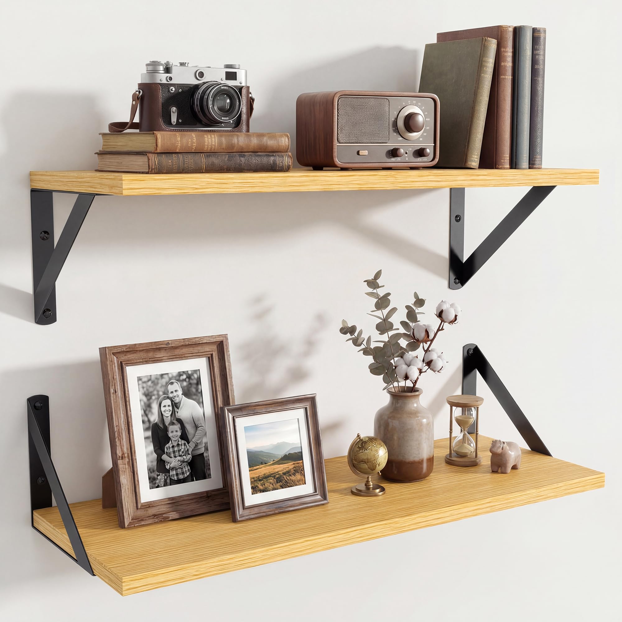Axeman 20 Inch Floating Shelves | 8 Inch Deep Oak Wall Shelves Set of 2 | 20''W x 8''D Rustic Oak Shelves for Bathroom Living Room Bedroom Kitchen โ image 1