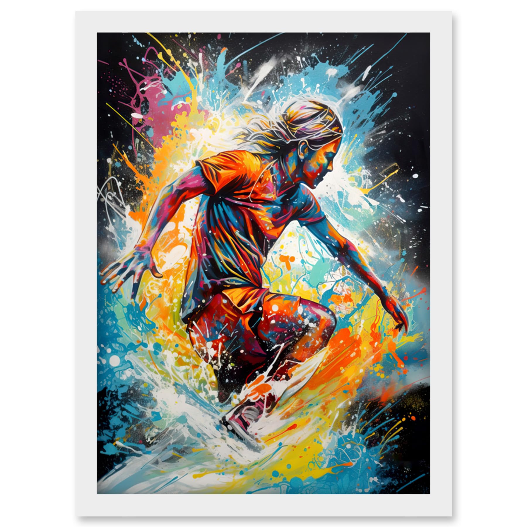 A4 Framed Art Print - Surfer Surfing on Splatter Paint Crashing Waves Artwork - Artery8