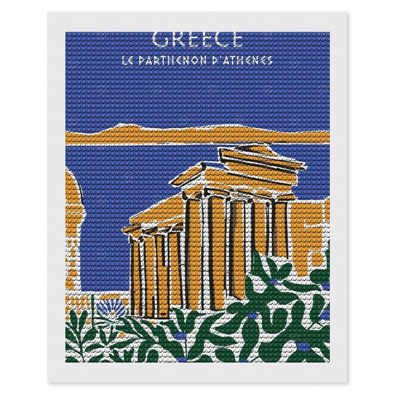 Junmoney Greece Le Parthenon Diamond Painting Canvas Set 16"x20", for Women, Pleasing Wall Art Project, Aesthetic Room Decor, Gift Idea