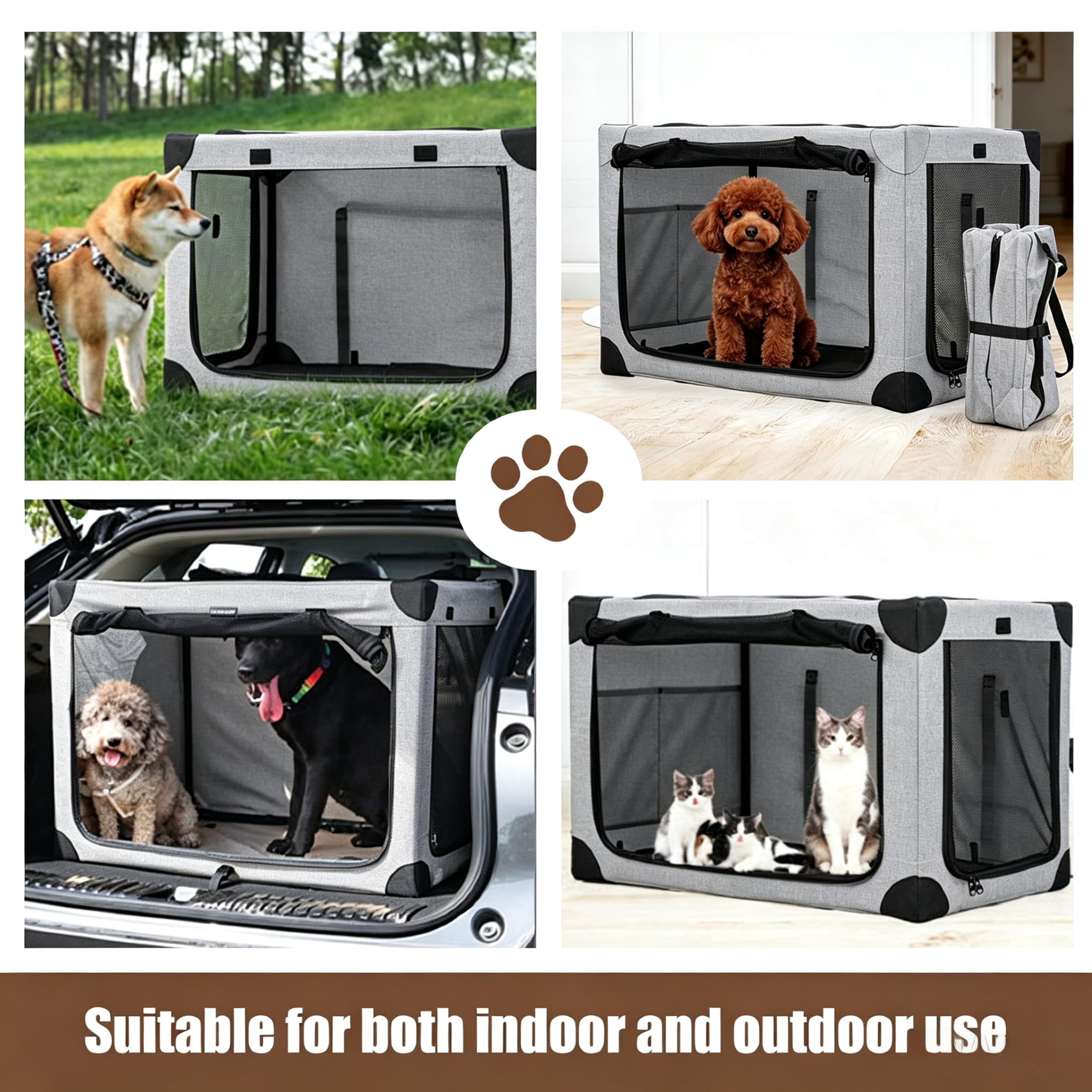 ALLUMK Transportín Plegable Ajustable para Perros medianos tamaño L – Caja para Mascotas con 3 Puertas de Malla Reforzada y Alfombra amortiguadora para el hogar y Viajes en Coche