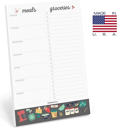 Miniatura 5 de Julianne & Co. - Bloc de notas semanal para planificador de comidas y lista de comestibles, 52 páginas A5 premium, con lista de compras perforada